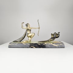 Art Deco Diana with Pheasants Sculpture by Uriano, France, 1930s