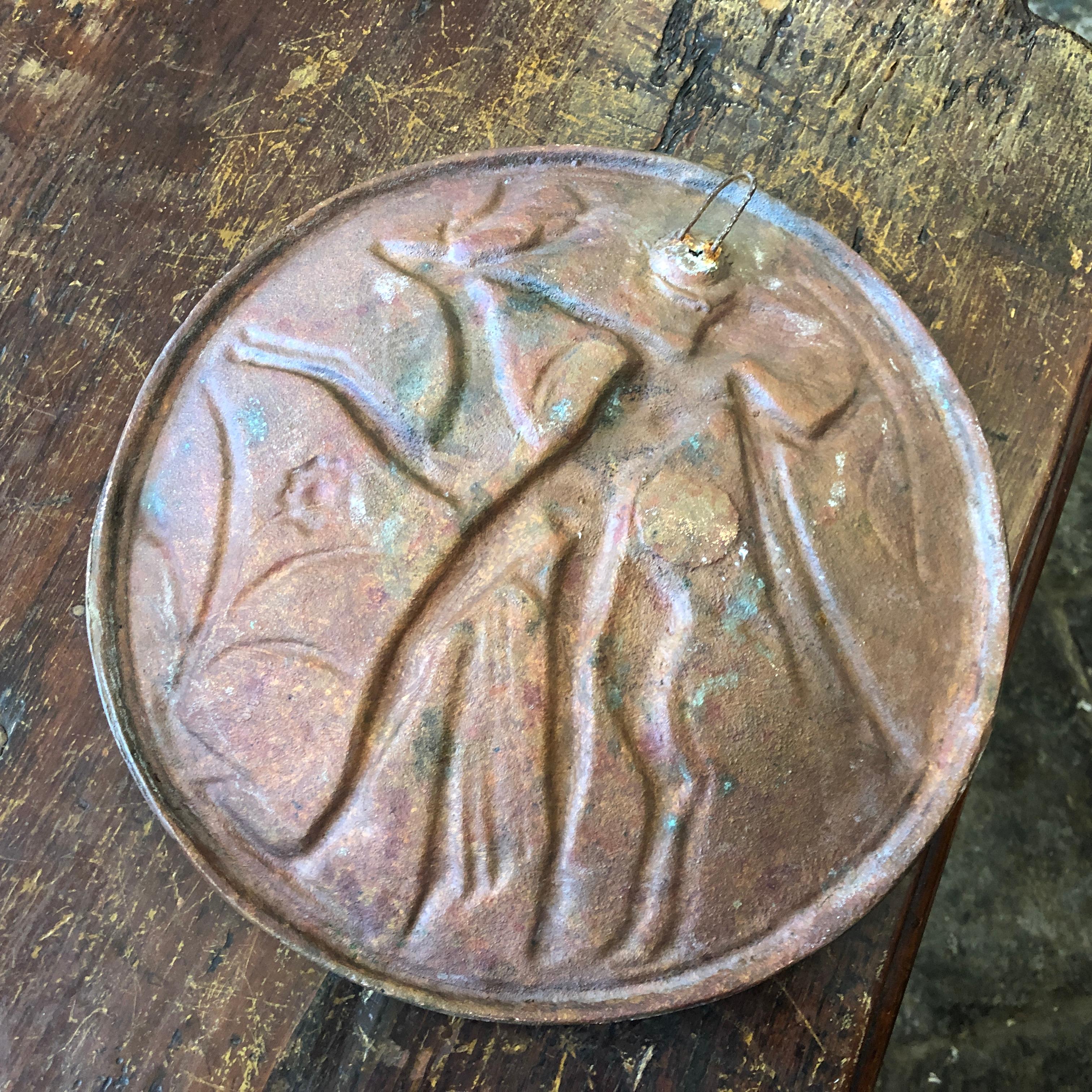 Art Deco Diane Bronze Italian Wall Plate, circa 1930 5