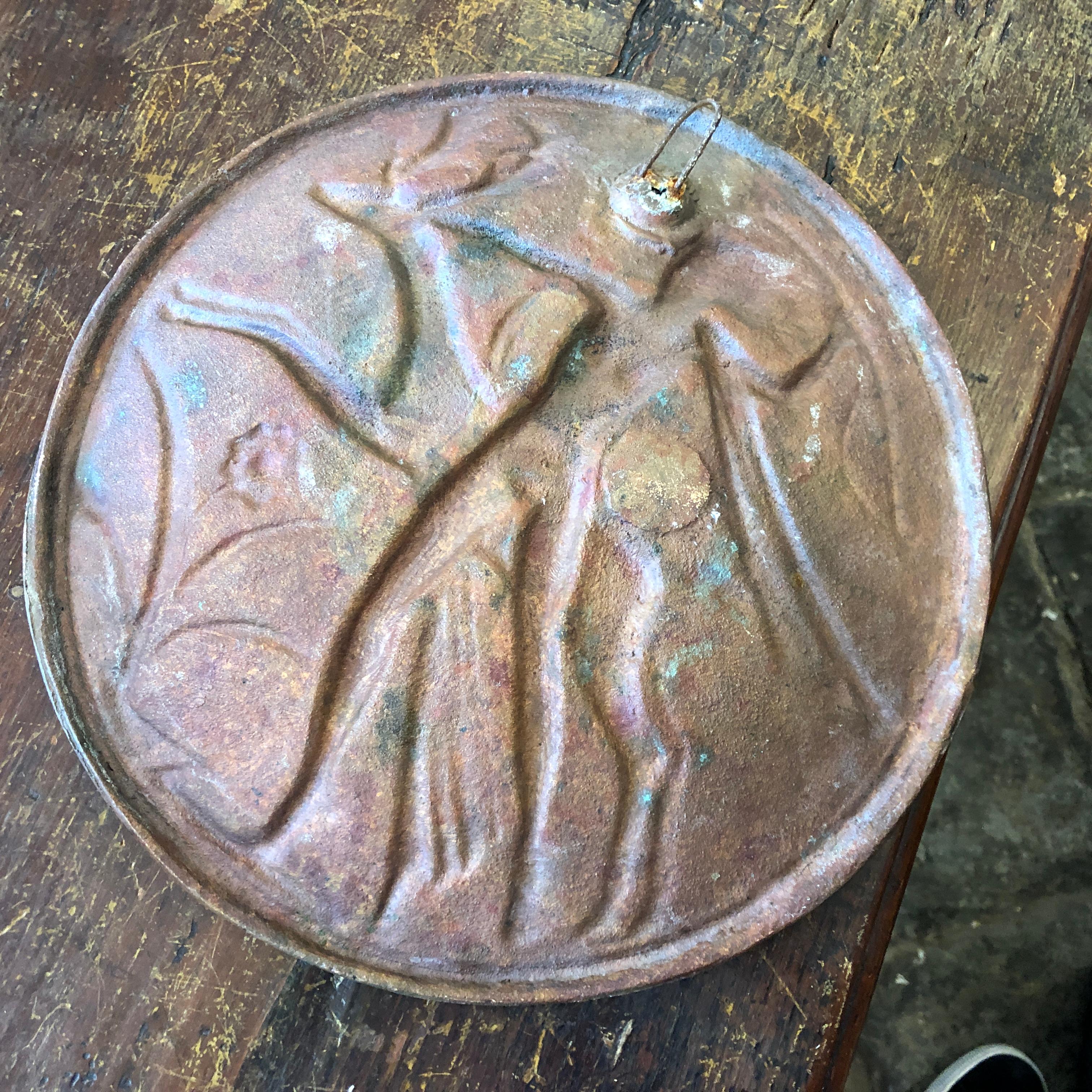 Art Deco Diane Bronze Italian Wall Plate, circa 1930 1