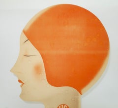 Art-Déco-Lithografie mit Stanzmotiv für den Ladenausbau: „Bathing Beauty“, um 1930