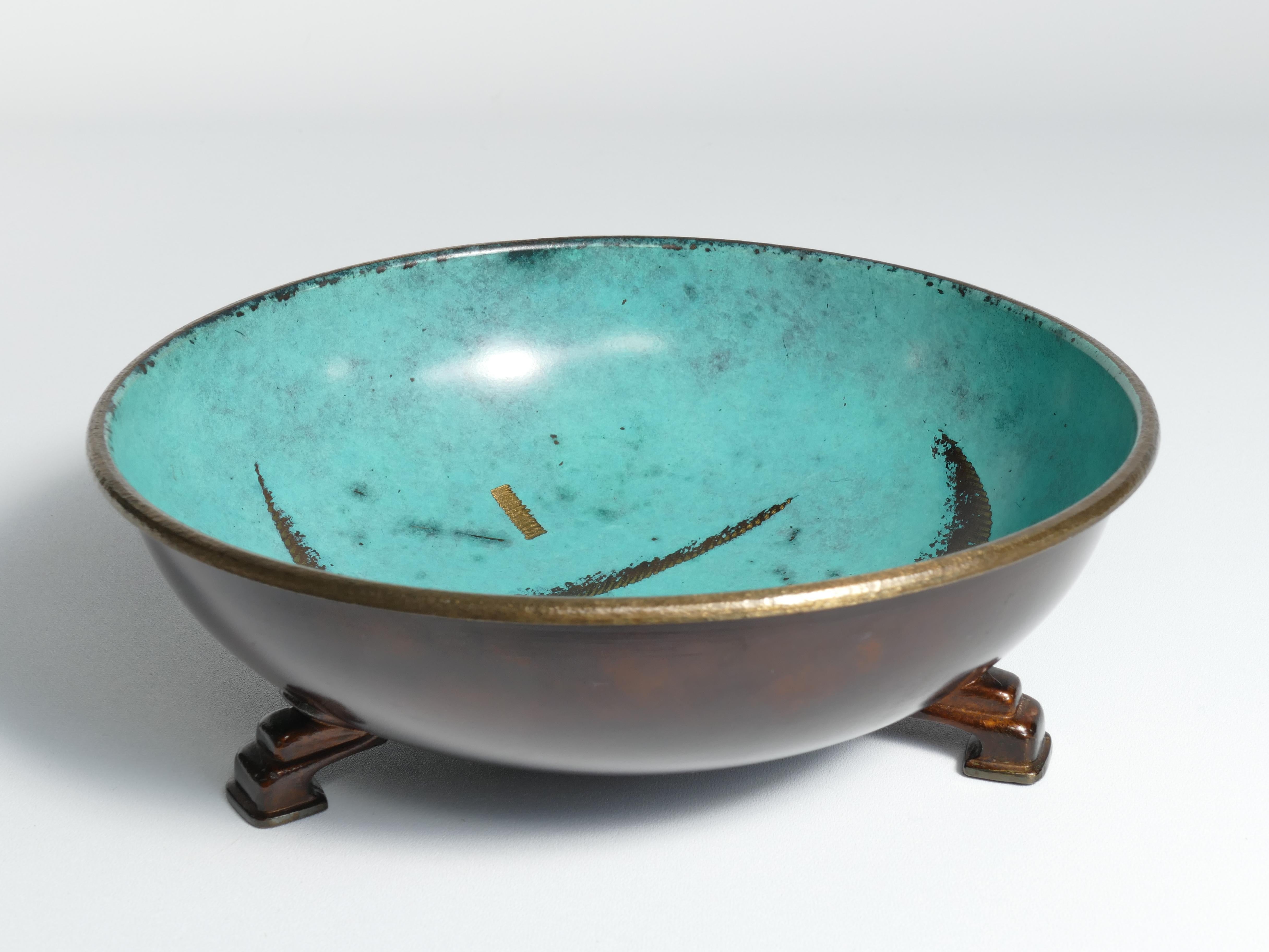 Brass Art Deco Dinanderie Ikora Bowl by WMF, Germany For Sale