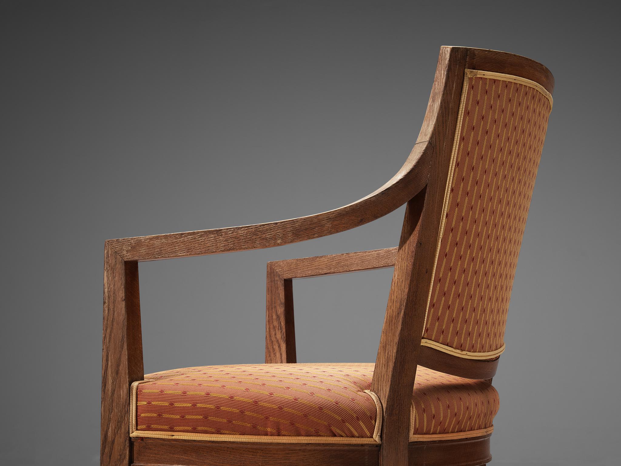 French Art Deco Dining Chair in Oak and Fabric Upholstery  For Sale
