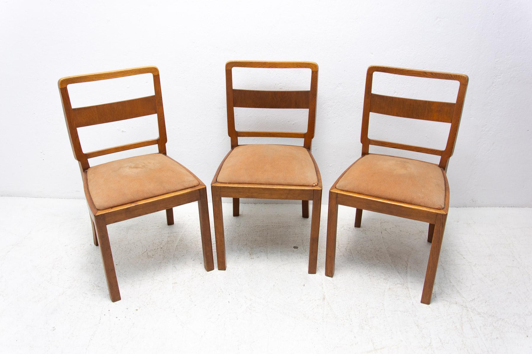Art Deco Dining Chairs, 1930´s, Czechoslovakia, Set of 3 In Good Condition In Prague 8, CZ