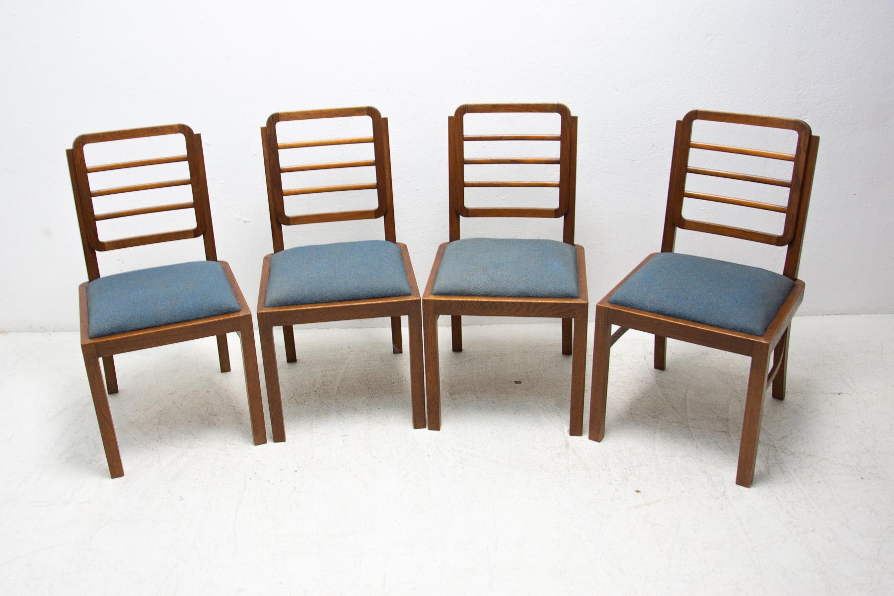 Veneer Art Deco Dining Chairs, 1930's, Czechoslovakia, Set of 4