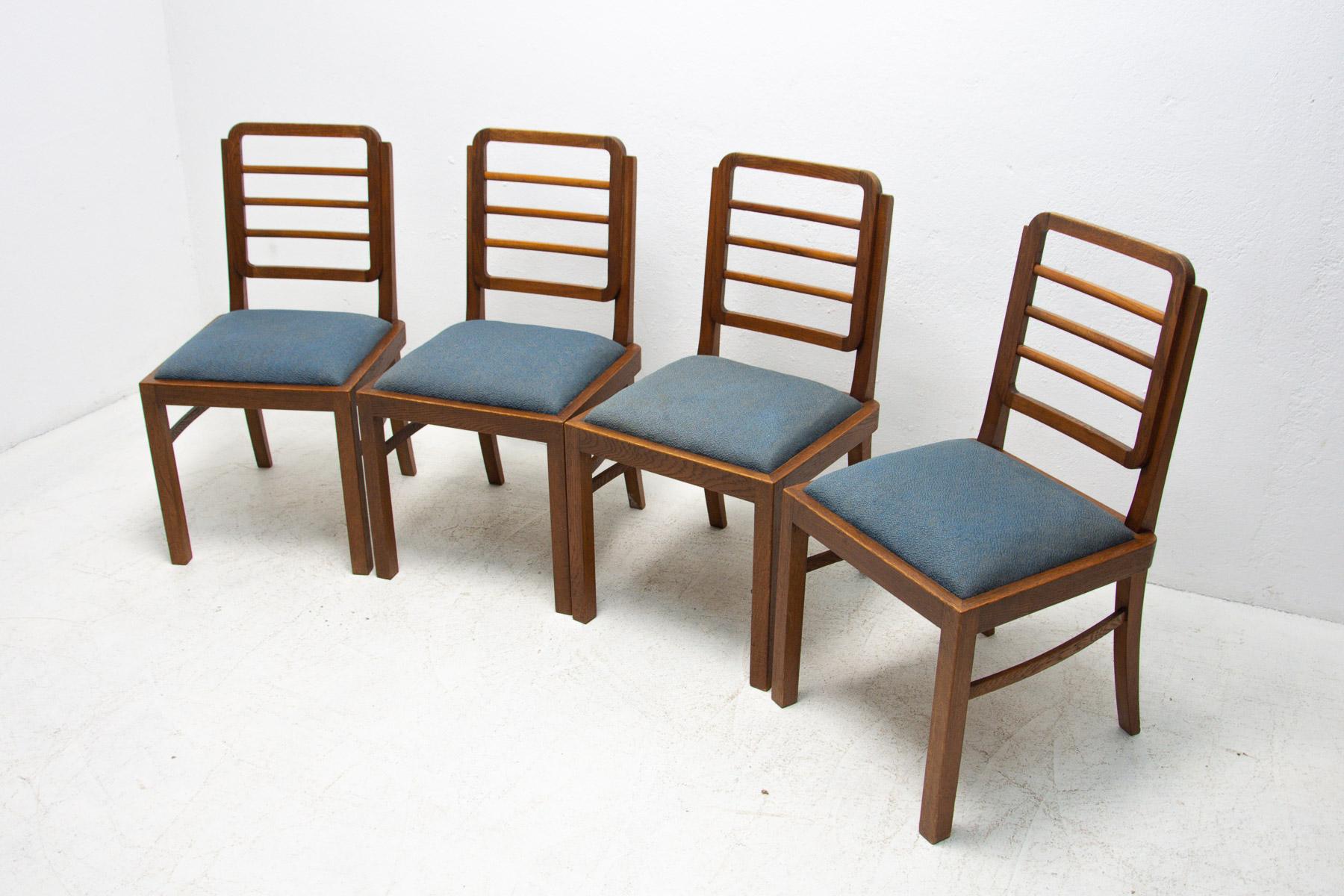 Art Deco Dining Chairs, 1930's, Czechoslovakia, Set of 4 In Good Condition In Prague 8, CZ