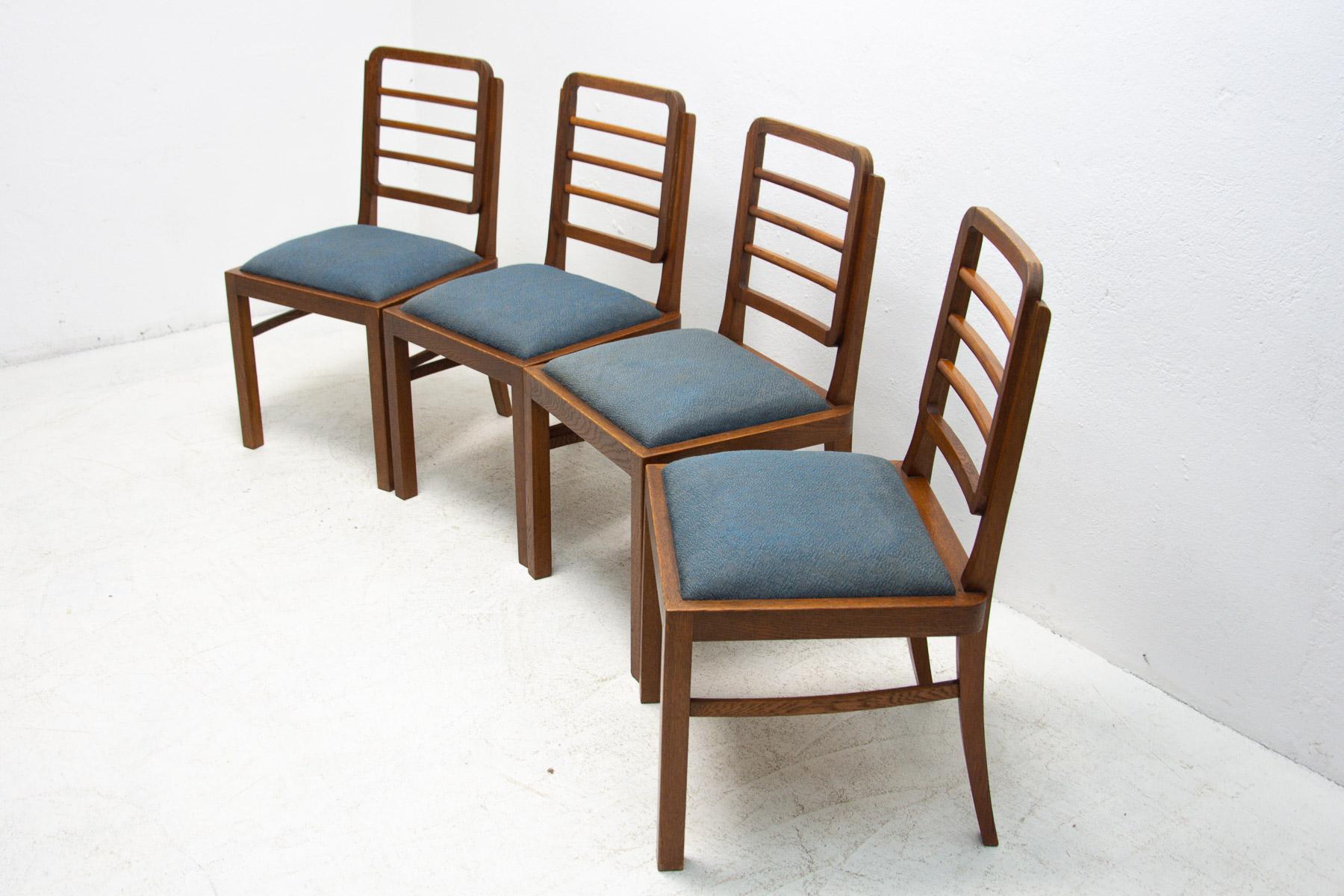 Fabric Art Deco Dining Chairs, 1930's, Czechoslovakia, Set of 4