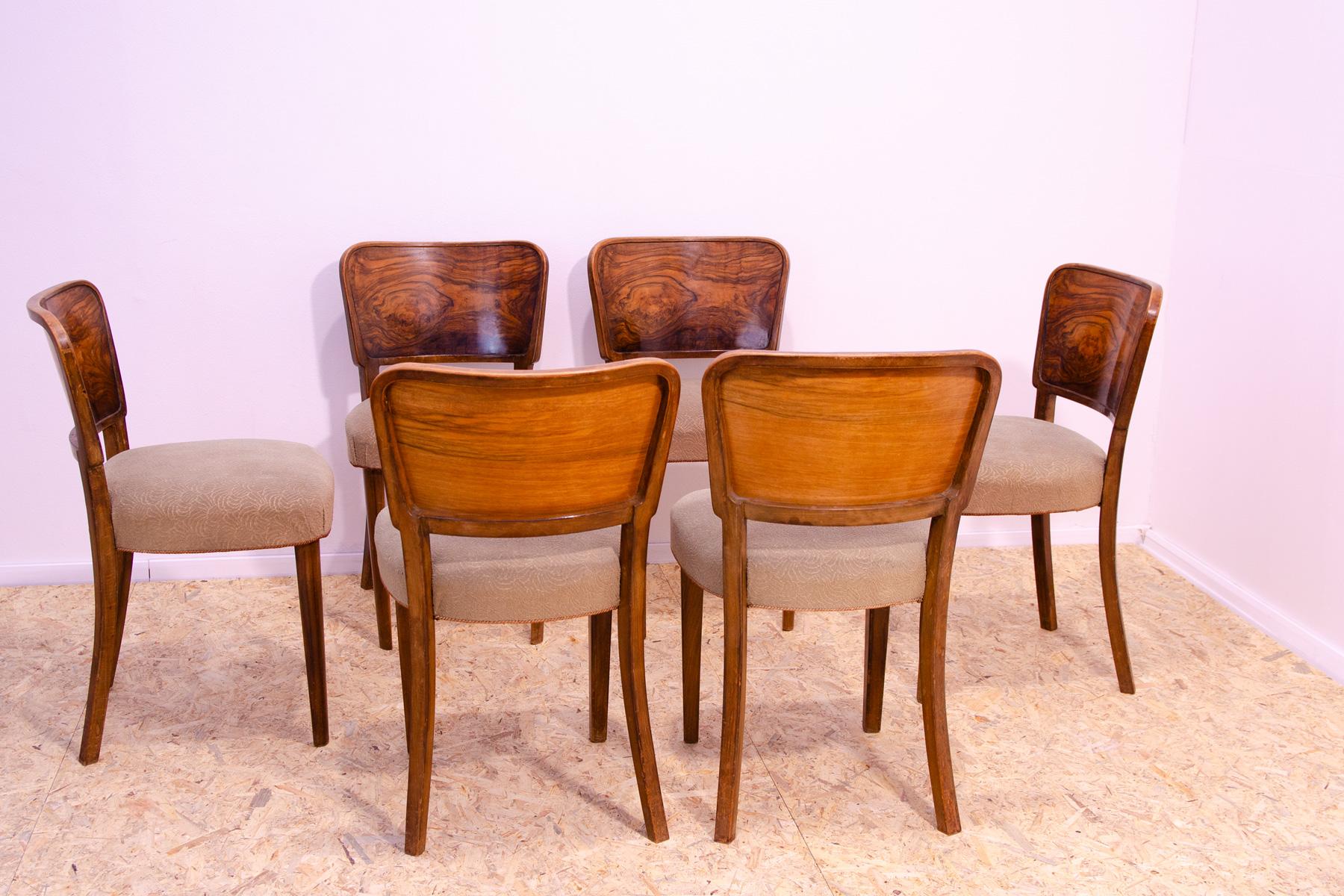 20th Century Art Deco dining chairs, 1930´s, Czechoslovakia, set of 6 For Sale