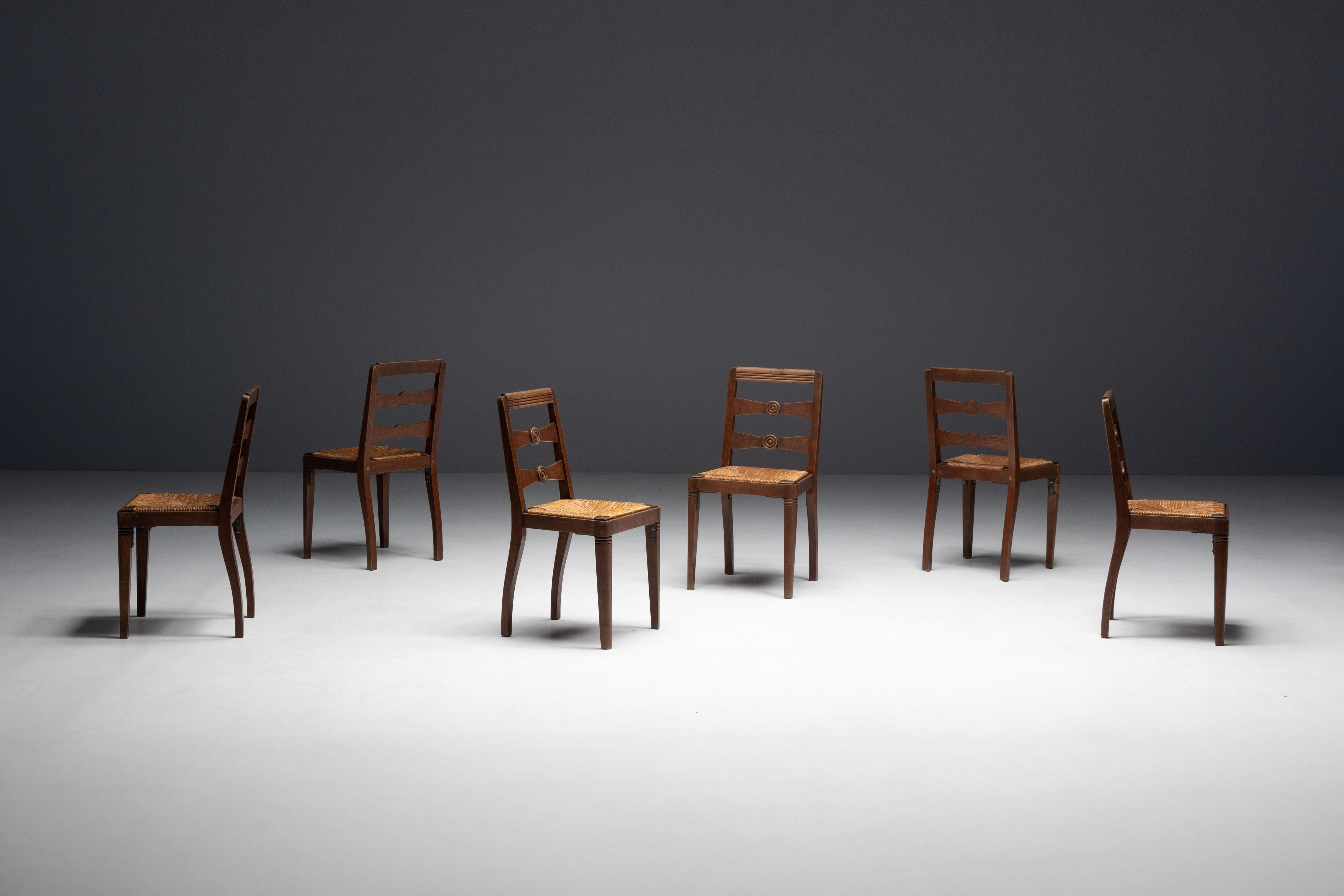 Legno Sedie da pranzo Art Deco di Charles Dudouyt, Francia, anni '40 in vendita