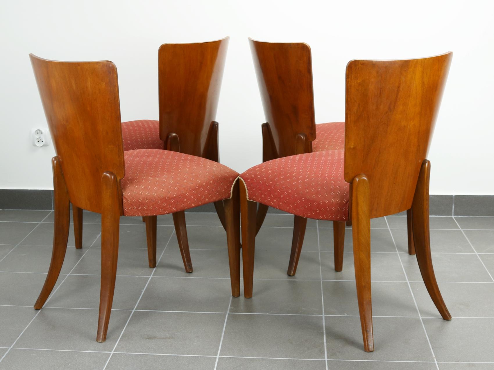 Veneer Art Deco Dining Chairs H-214 by Jindrich Halabala, 1930s