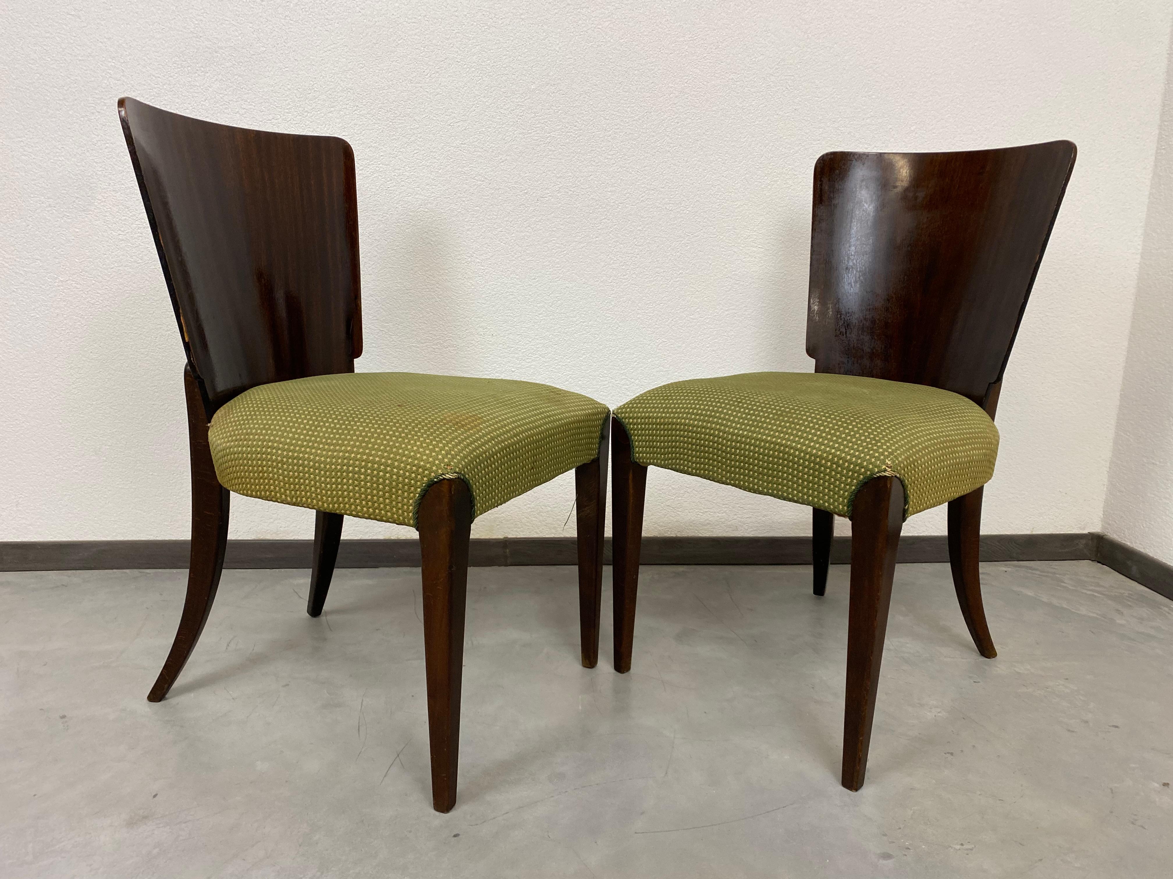 Art Deco Dining Chairs H-214 by Jindrich Halabala In Fair Condition For Sale In Banská Štiavnica, SK
