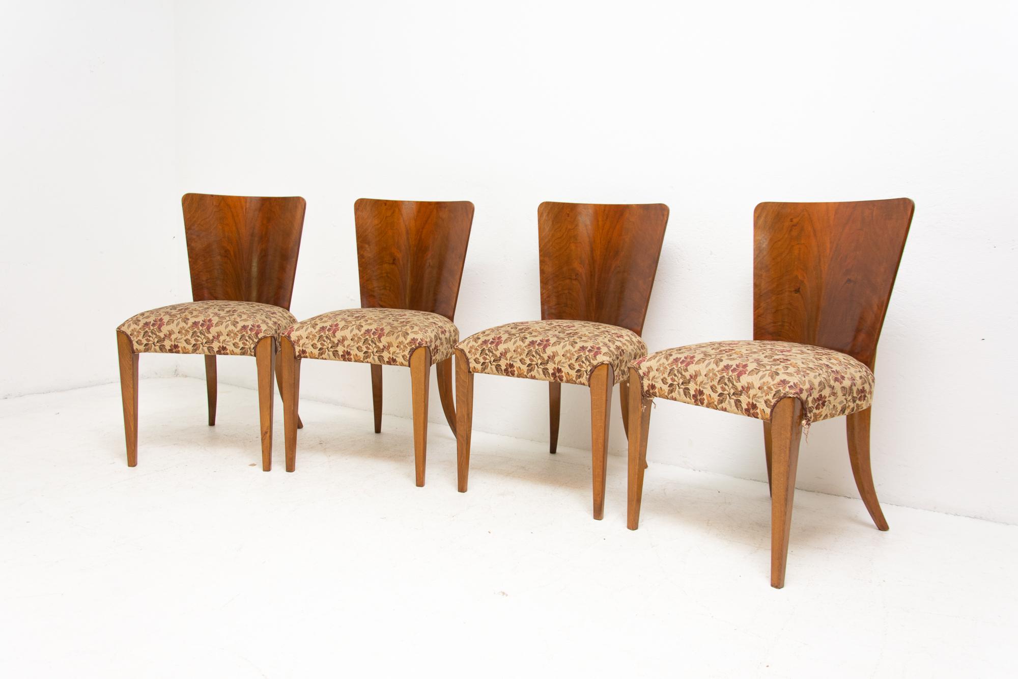 Veneer Art Deco Dining Chairs H-214 by Jindrich Halabala for ÚP Závody, 1950s