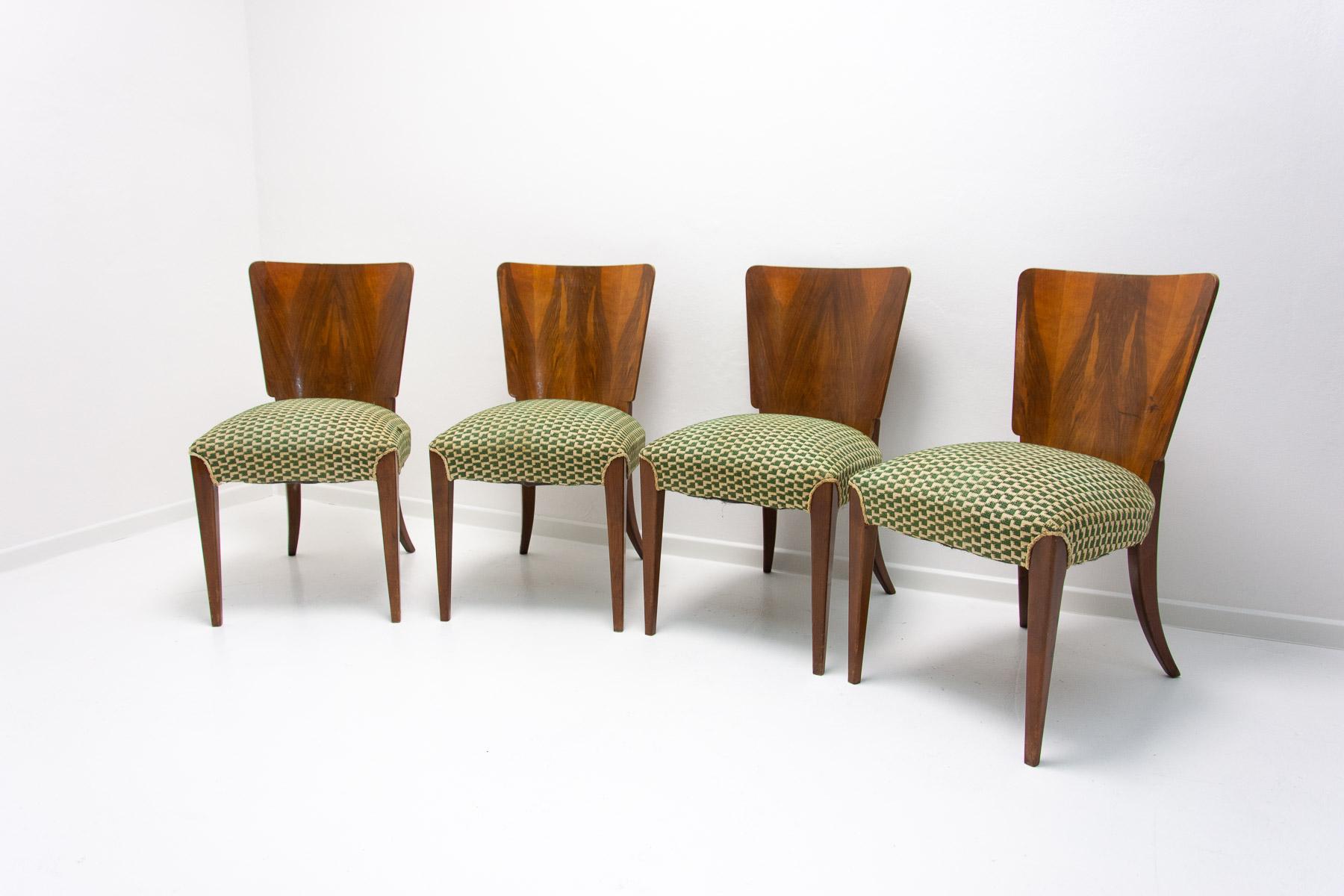 Veneer Art Deco Dining Chairs H-214 by Jindrich Halabala for Úp Závody, 1950s
