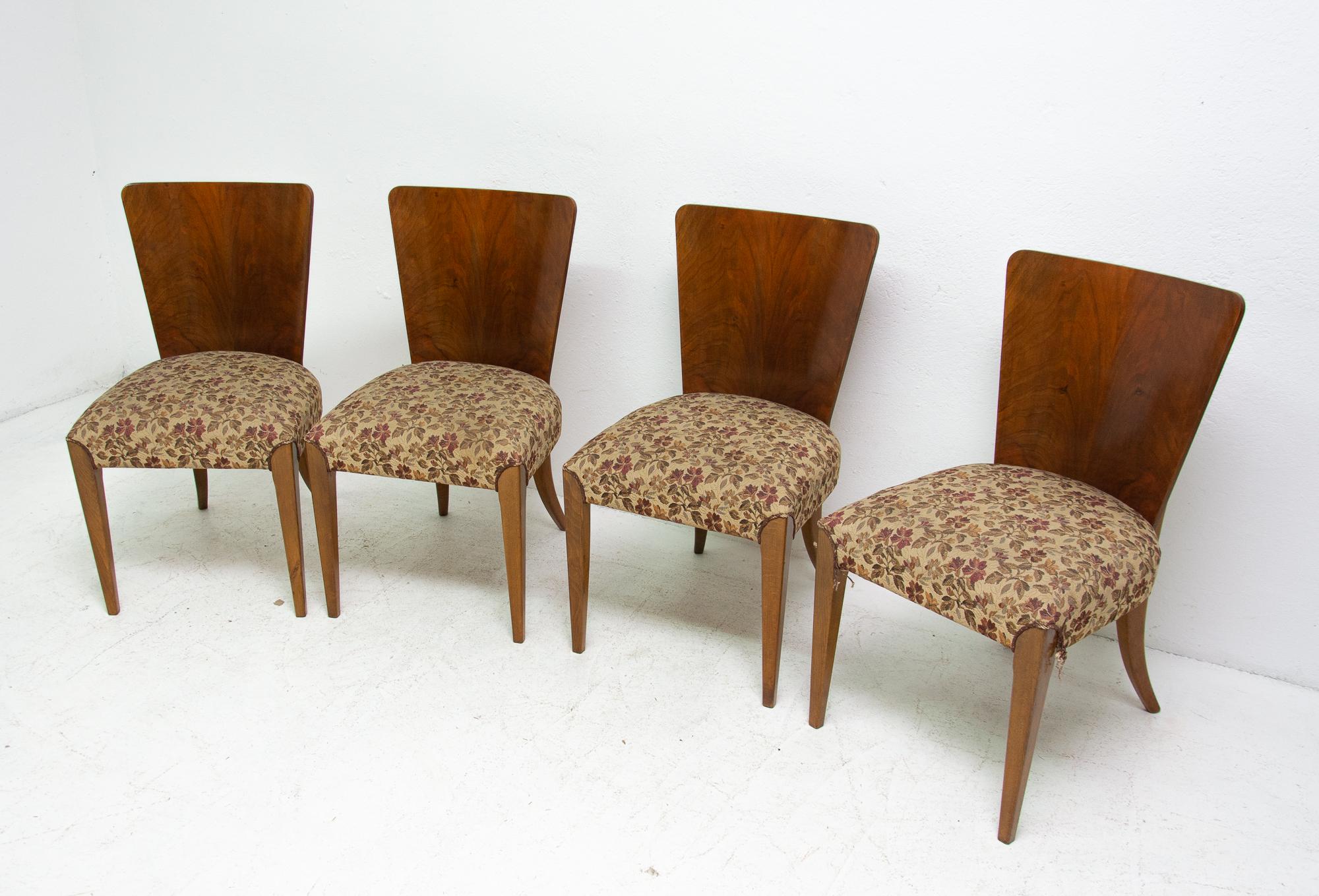 Art Deco Dining Chairs H-214 by Jindrich Halabala for ÚP Závody, 1950s In Good Condition In Prague 8, CZ