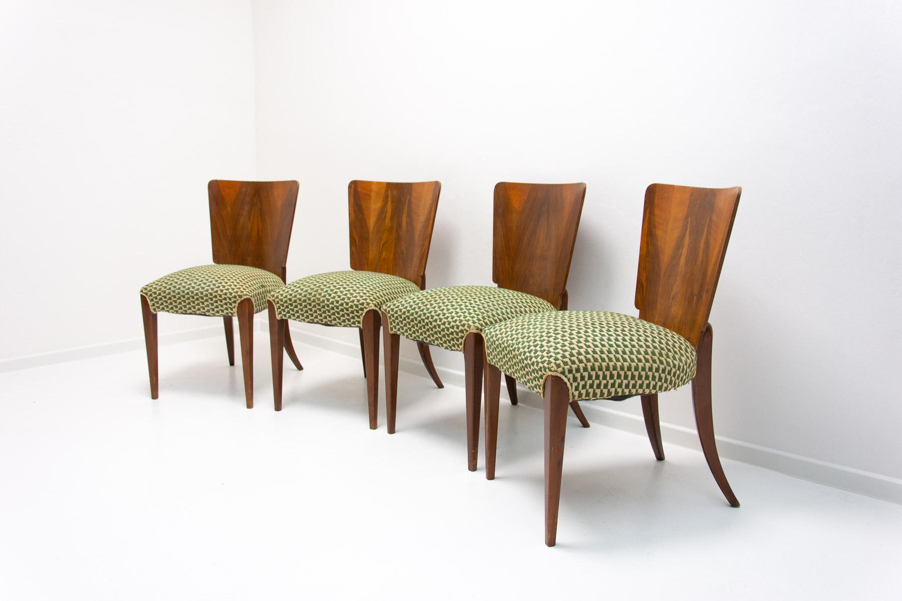 Art Deco Dining Chairs H-214 by Jindrich Halabala for Úp Závody, 1950s In Good Condition In Prague 8, CZ