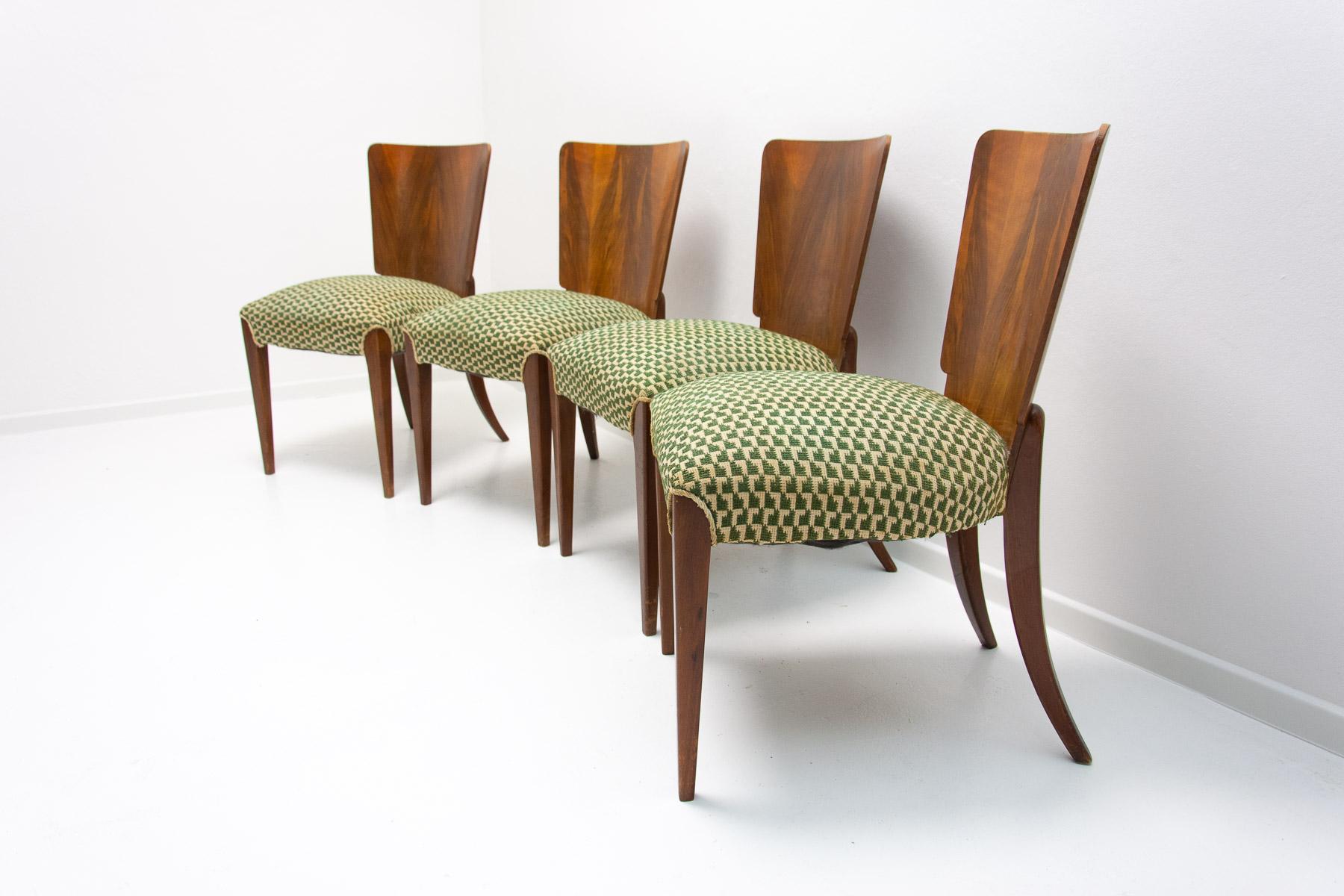 Fabric Art Deco Dining Chairs H-214 by Jindrich Halabala for Úp Závody, 1950s