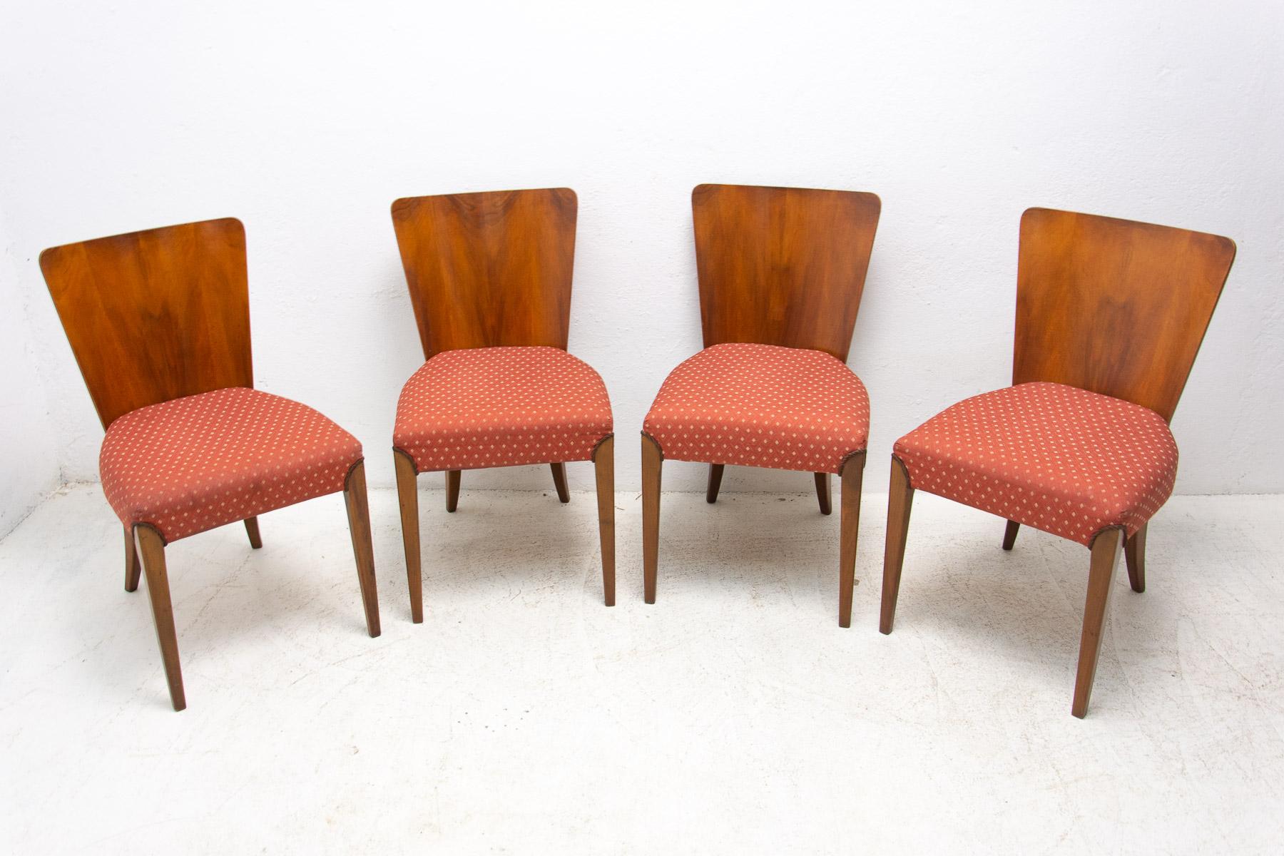 Veneer Art Deco Dining Chairs H-214 by Jindrich Halabala for ÚP Závody, 1950's For Sale