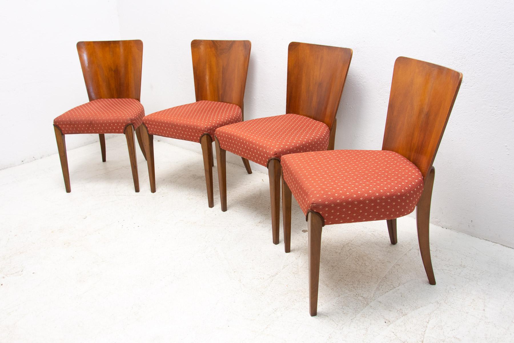 Fabric Art Deco Dining Chairs H-214 by Jindrich Halabala for ÚP Závody, 1950's For Sale