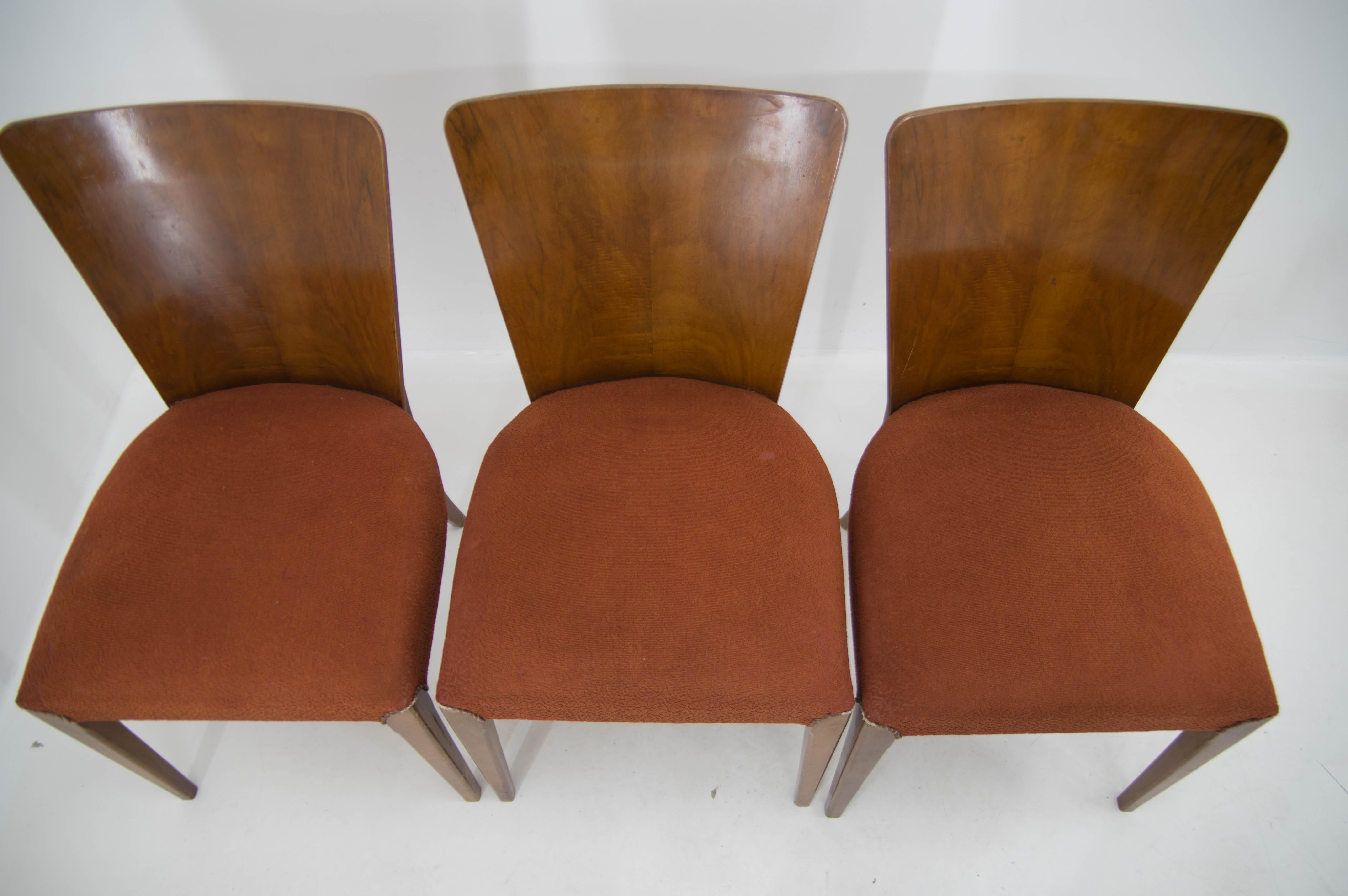 Art Deco Dining Chairs H-214 by Jindrich Halabala for UP Závody, Set of 3 In Good Condition In Praha, CZ