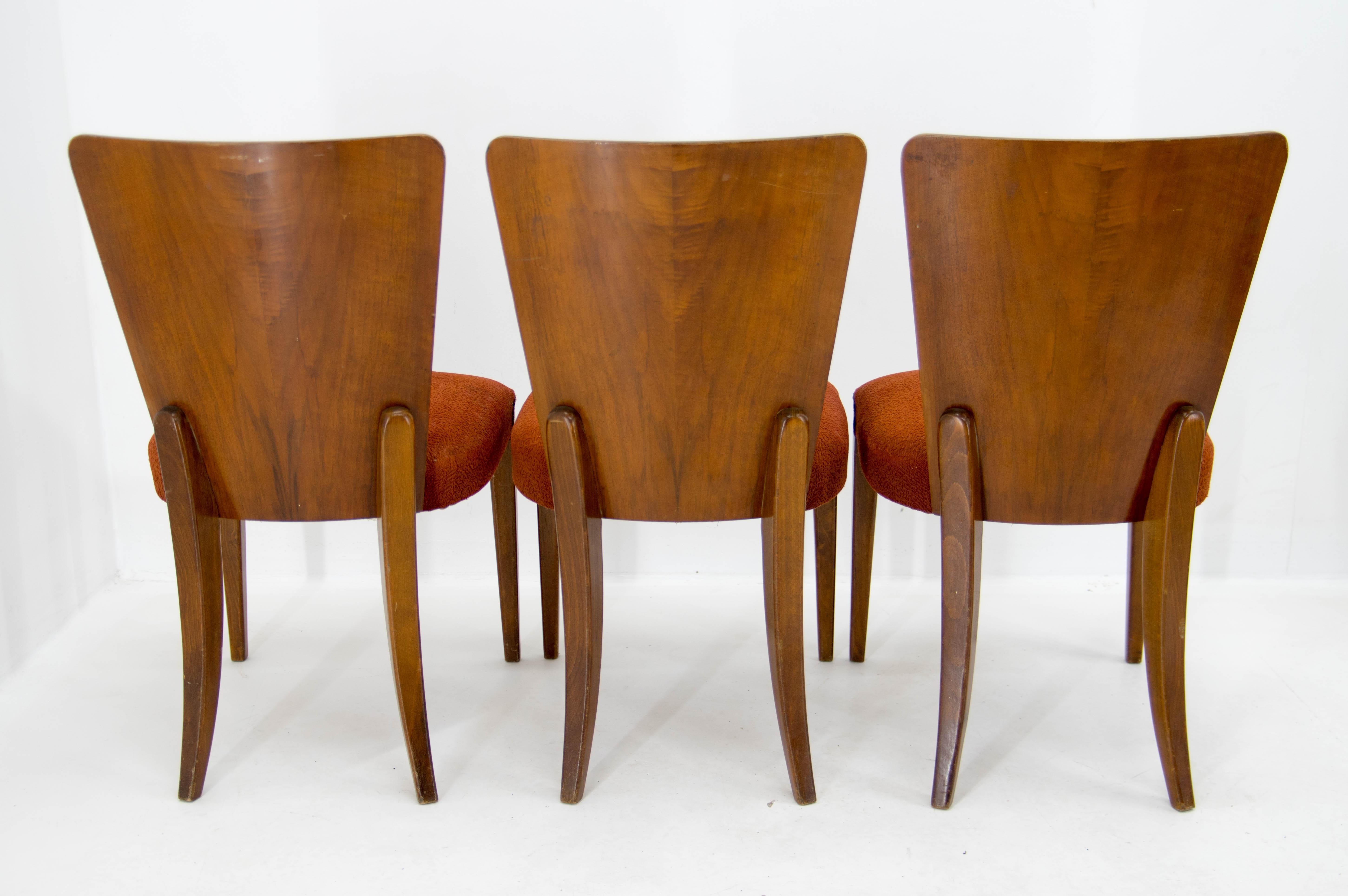 Mid-20th Century Art Deco Dining Chairs H-214 by Jindrich Halabala for UP Závody, Set of 3