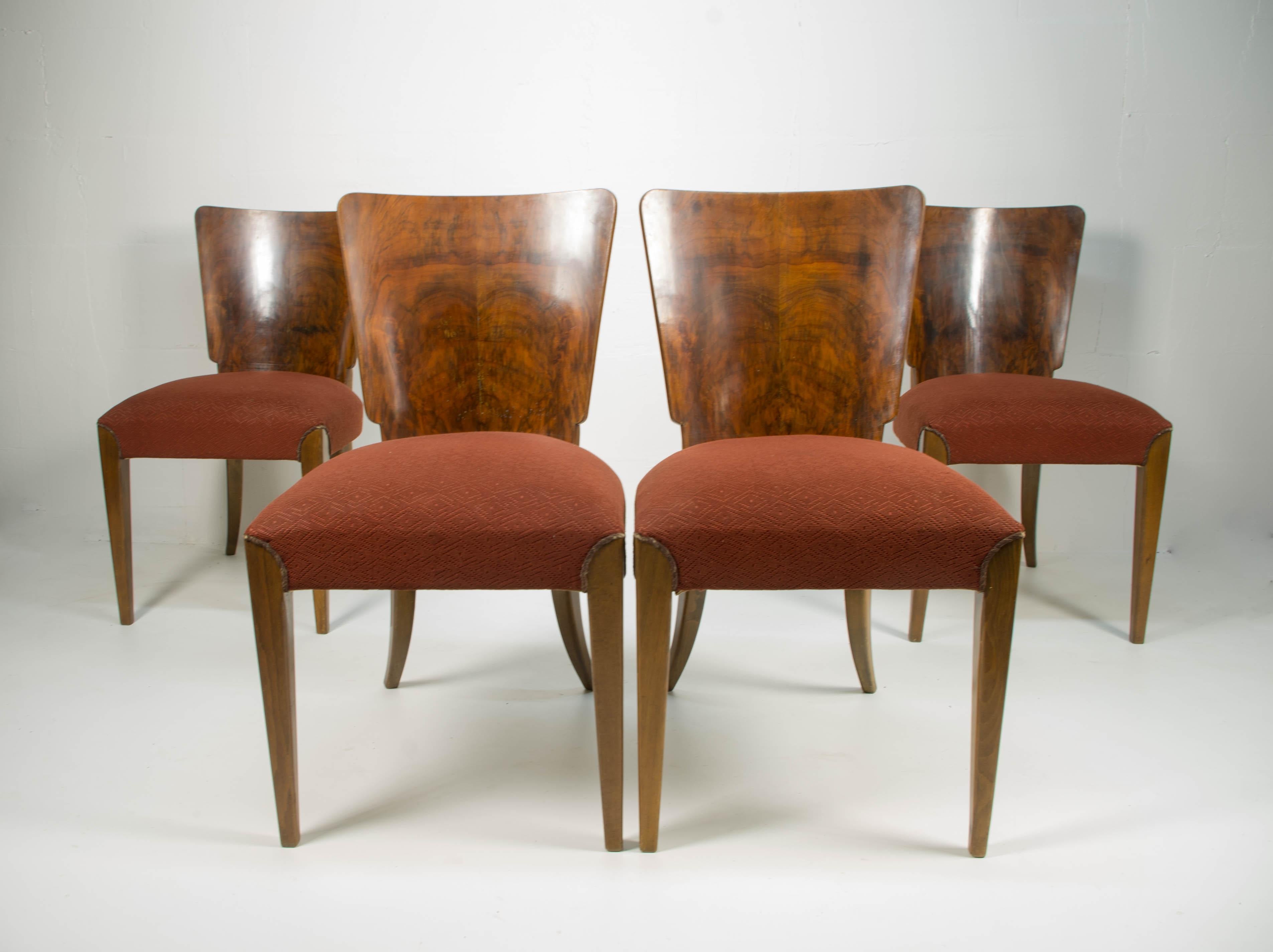 Art Deco dining chairs H-214 by Jindrich Halabala for UP Závody, Set of 4 6