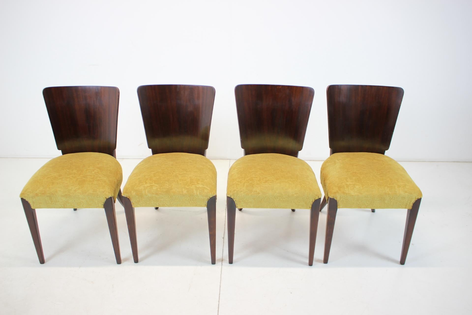 Set of four dining chairs, catalog number H-214, designed by Jindrich Halabala in the 1930s, manufactured in ÚP Závody.