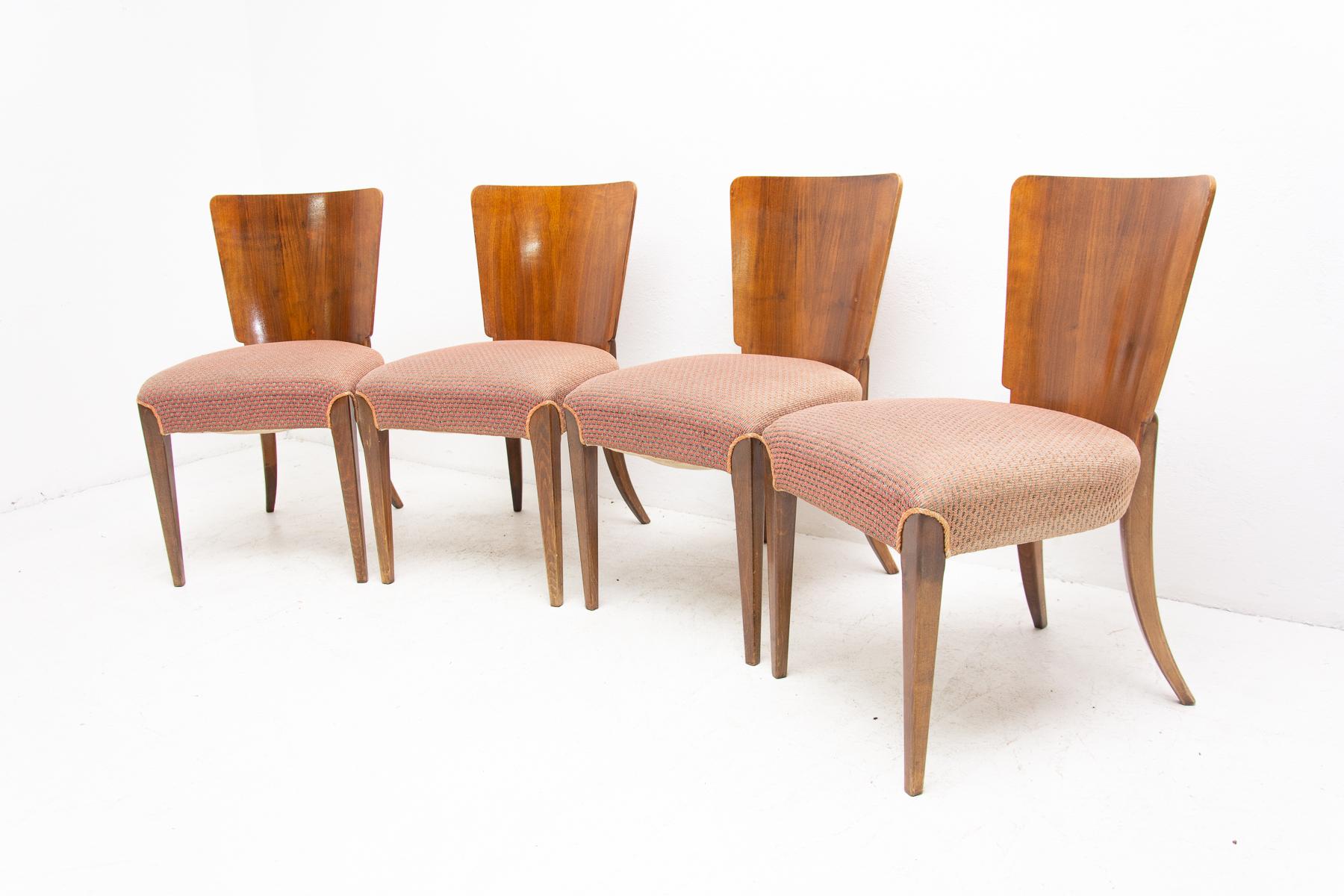 Czech Art Deco Dining Chairs H-214 by Jindrich Halabala for ÚP Závody, Set of 4