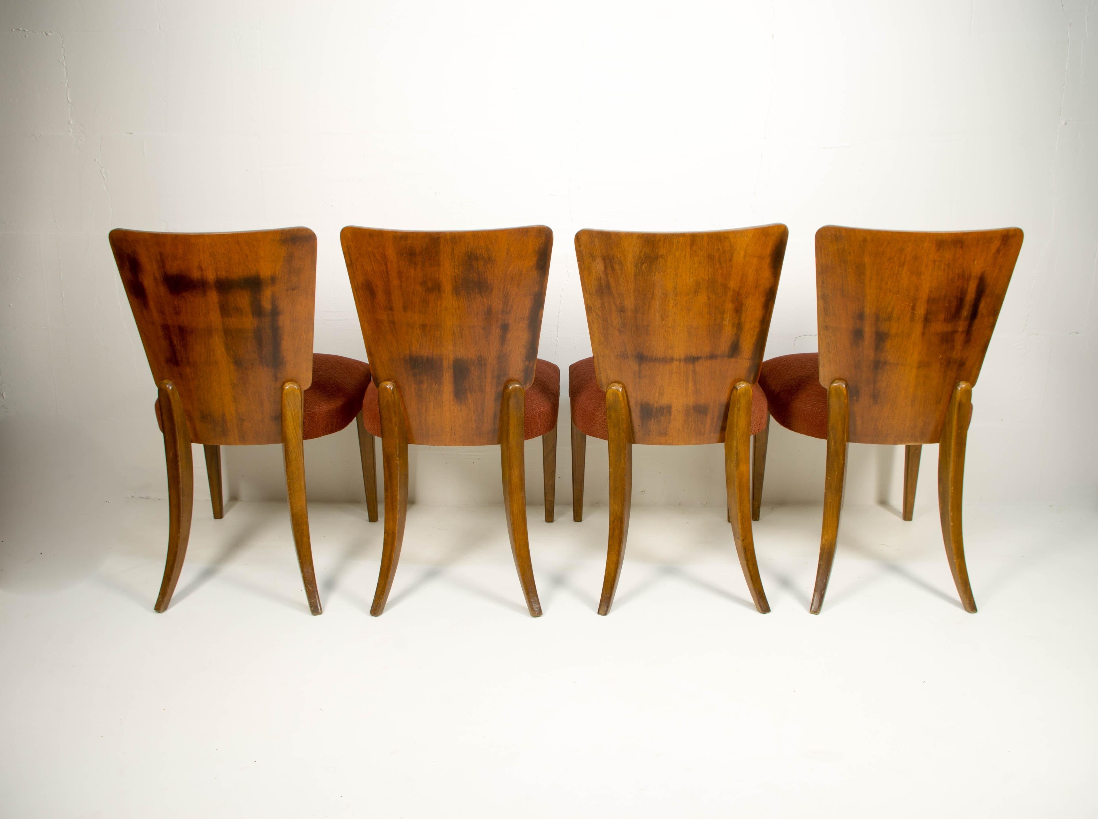 Art Deco dining chairs H-214 by Jindrich Halabala for UP Závody, Set of 4 In Good Condition In Praha, CZ