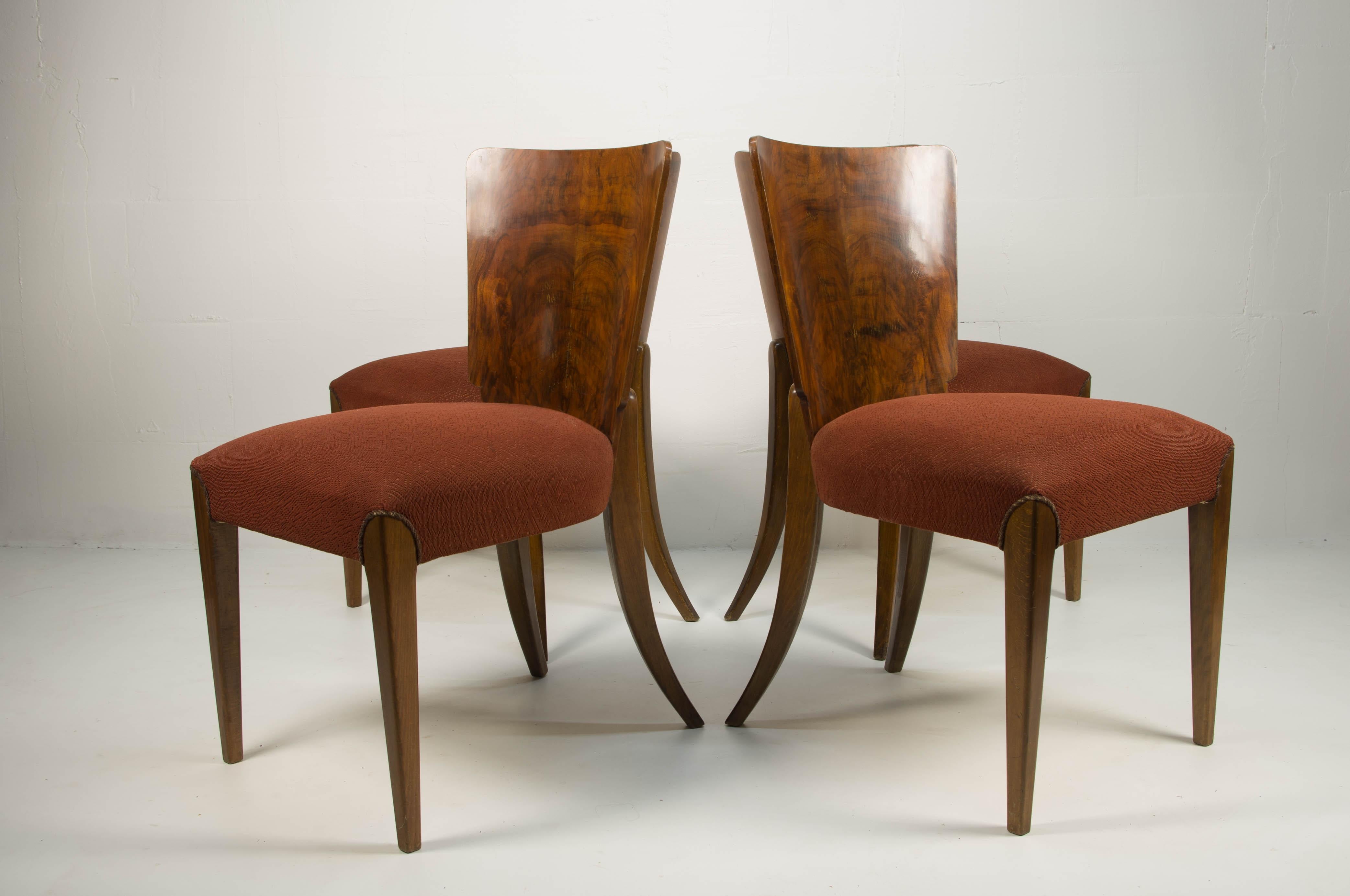 Mid-20th Century Art Deco dining chairs H-214 by Jindrich Halabala for UP Závody, Set of 4