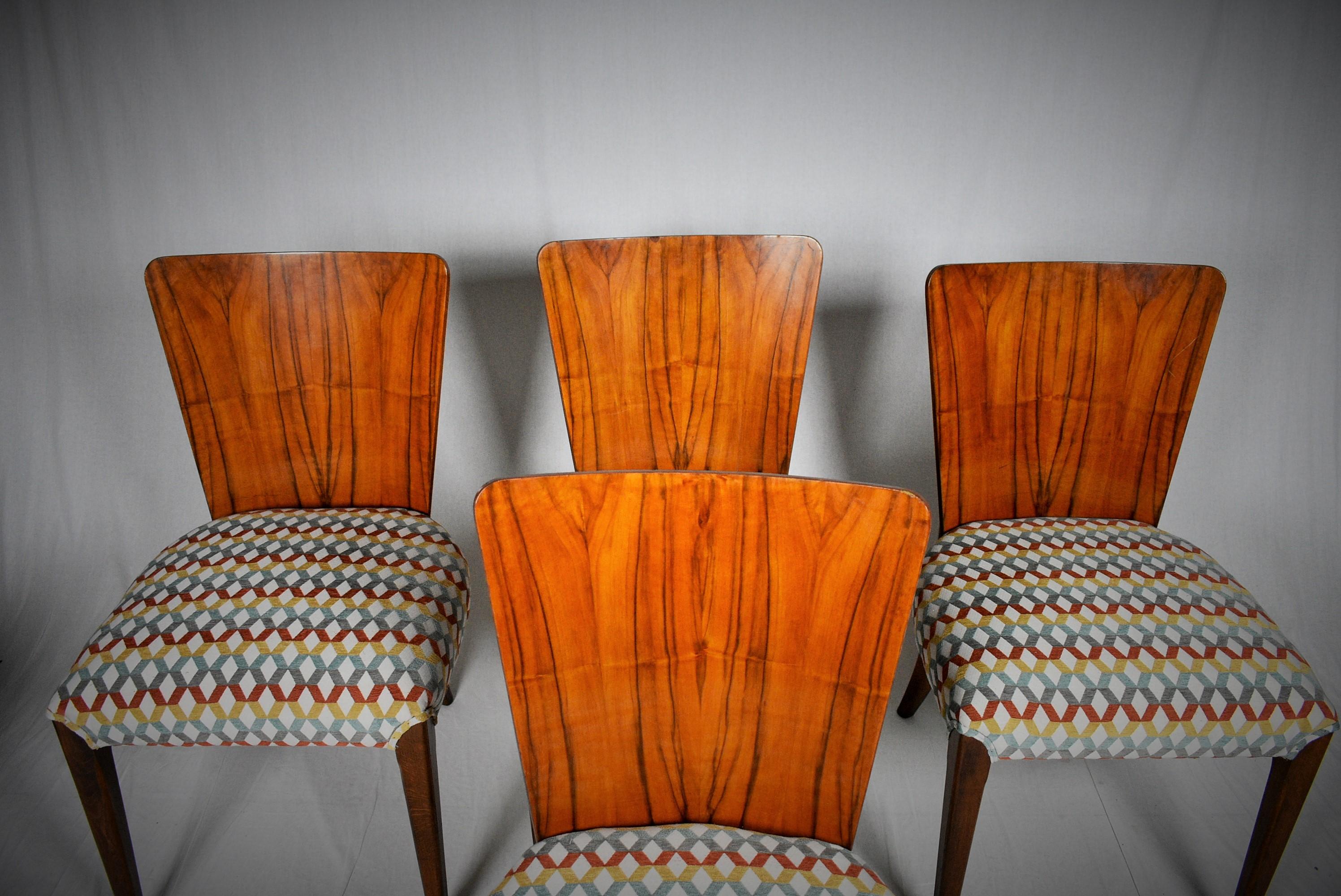 Veneer Art Deco Dining Chairs H-214 by Jindrich Halabala for UP Závody, Set of 4