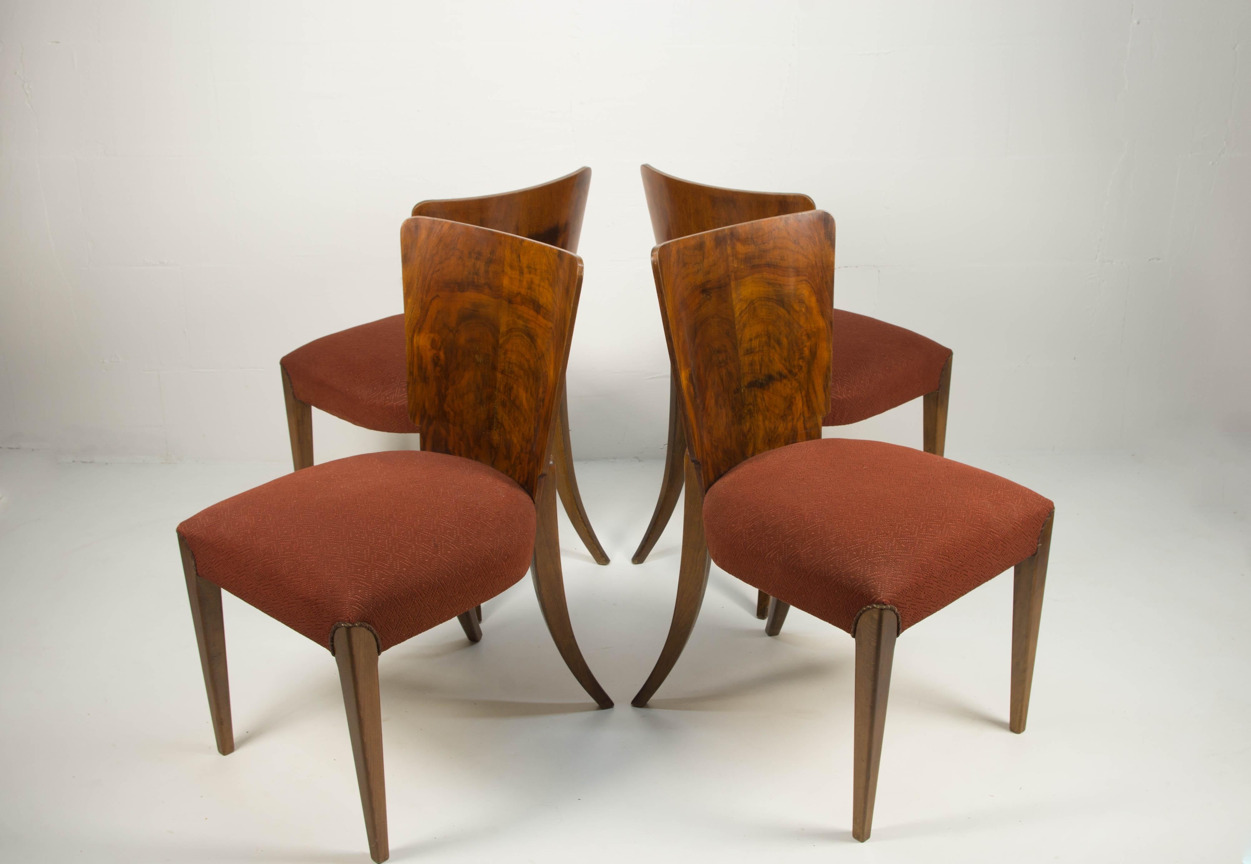 Fabric Art Deco dining chairs H-214 by Jindrich Halabala for UP Závody, Set of 4