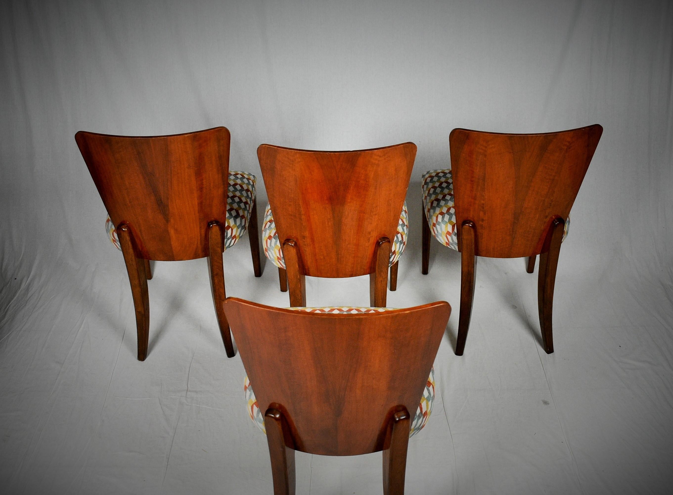 Mid-20th Century Art Deco Dining Chairs H-214 by Jindrich Halabala for UP Závody, Set of 4