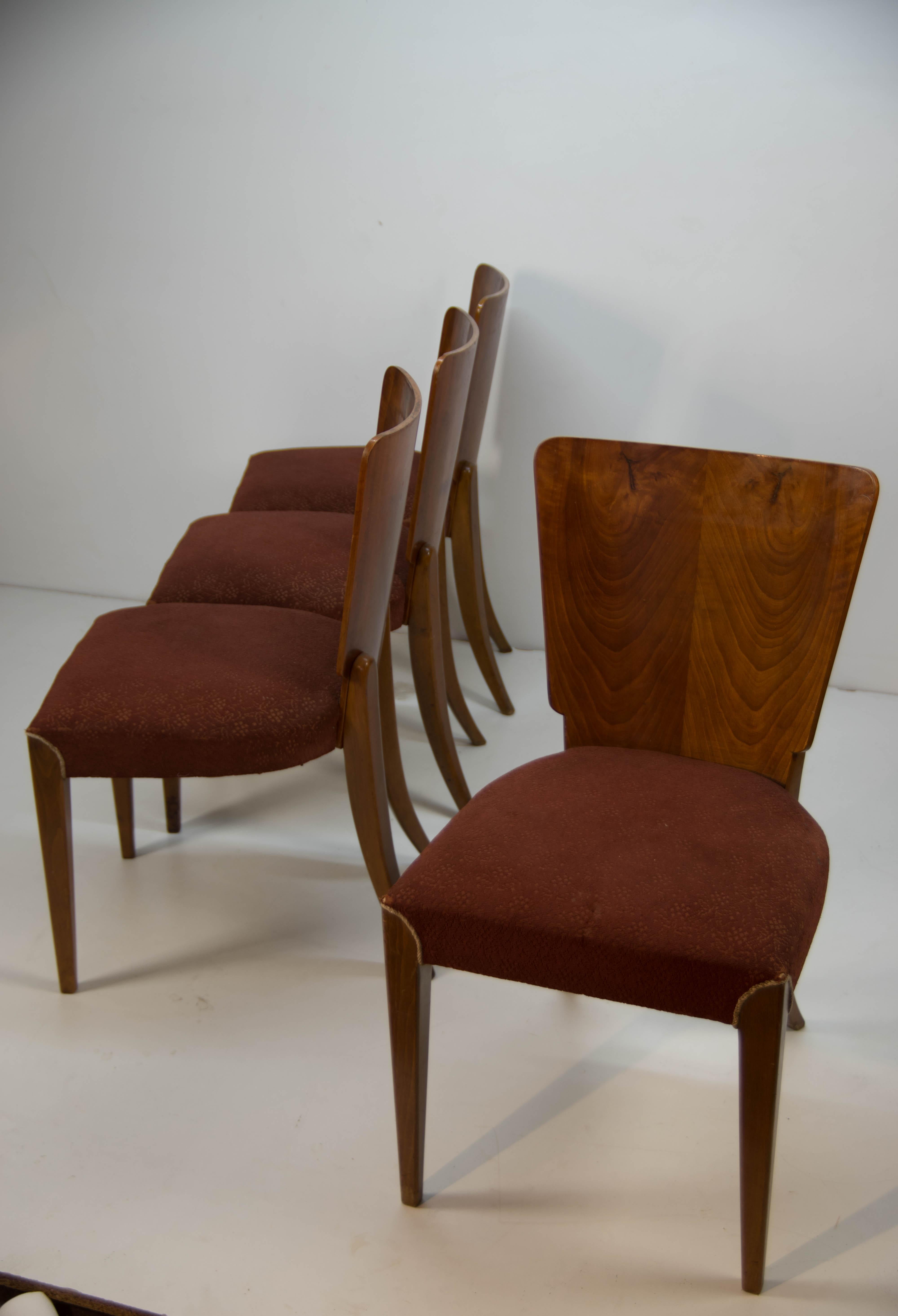 Art Deco Dining Chairs H-214 by Jindrich Halabala for UP Závody, Set of 4 1