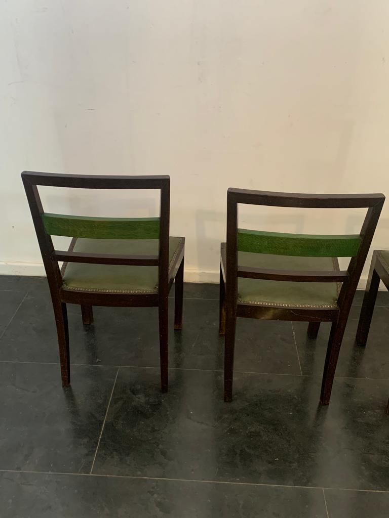 Art Deco Dining Chairs in Rosewood-Stained Beech and Green Maple, Set of 4 For Sale 4