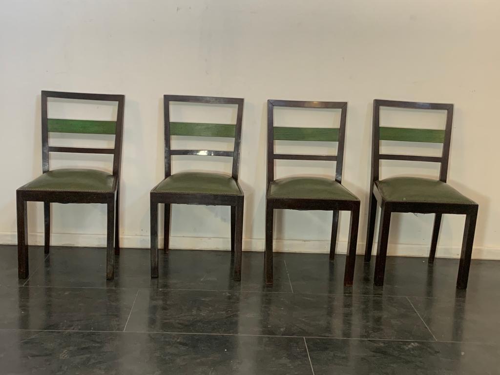Chaises de salle à manger Art Déco en hêtre teinté bois de rose et érable vert, lot de 4 en vente 4