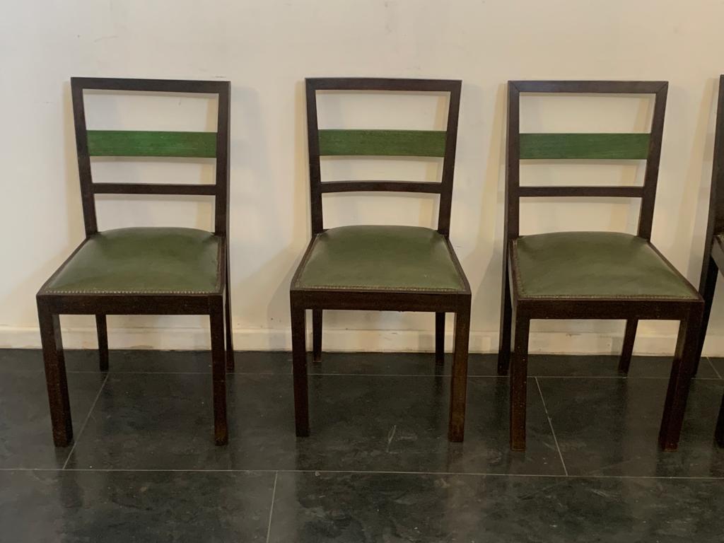 Italian Art Deco Dining Chairs in Rosewood-Stained Beech and Green Maple, Set of 4 For Sale