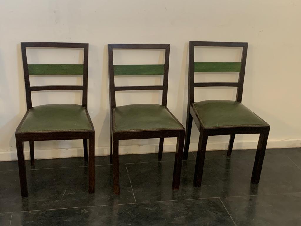 Art Deco Dining Chairs in Rosewood-Stained Beech and Green Maple, Set of 4 In Good Condition For Sale In Montelabbate, PU