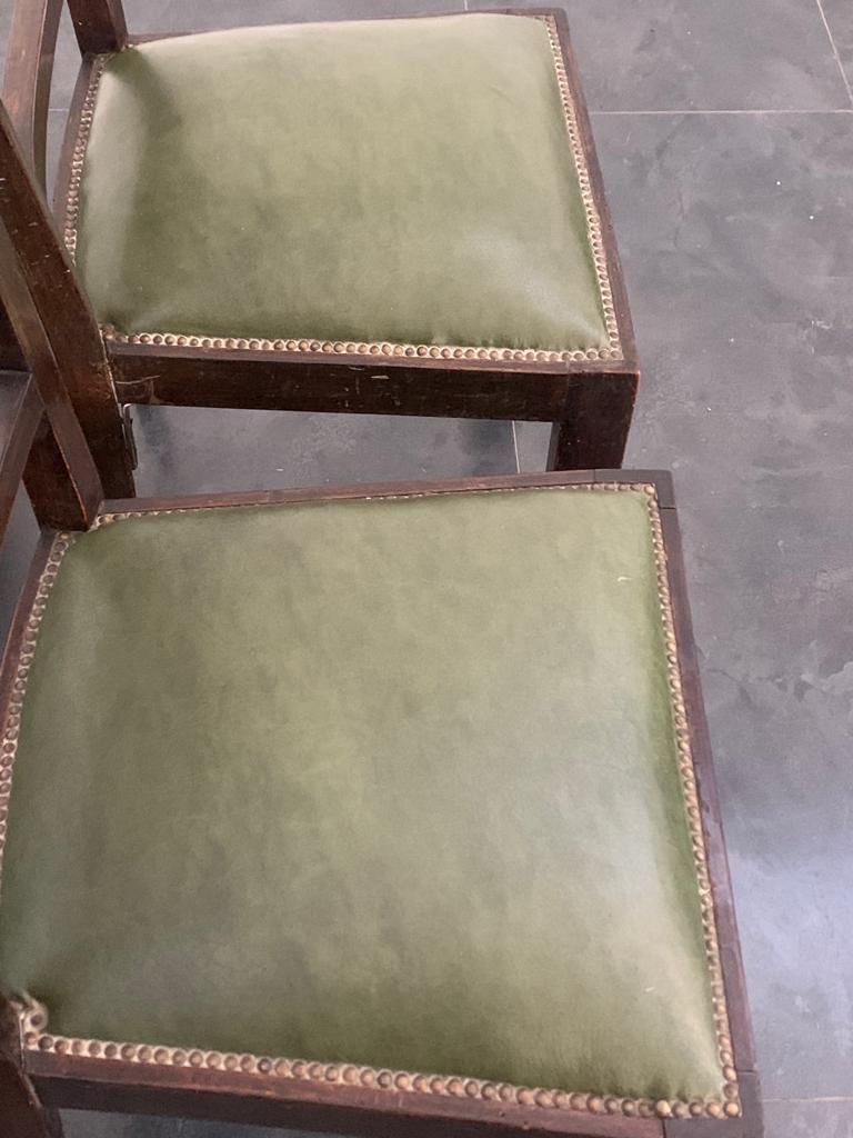 Leather Art Deco Dining Chairs in Rosewood-Stained Beech and Green Maple, Set of 4 For Sale