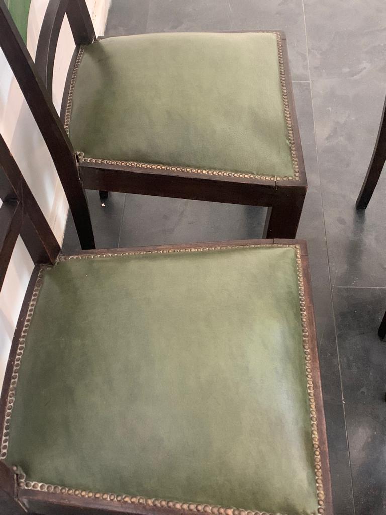 Cuir Chaises de salle à manger Art Déco en hêtre teinté bois de rose et érable vert, lot de 4 en vente