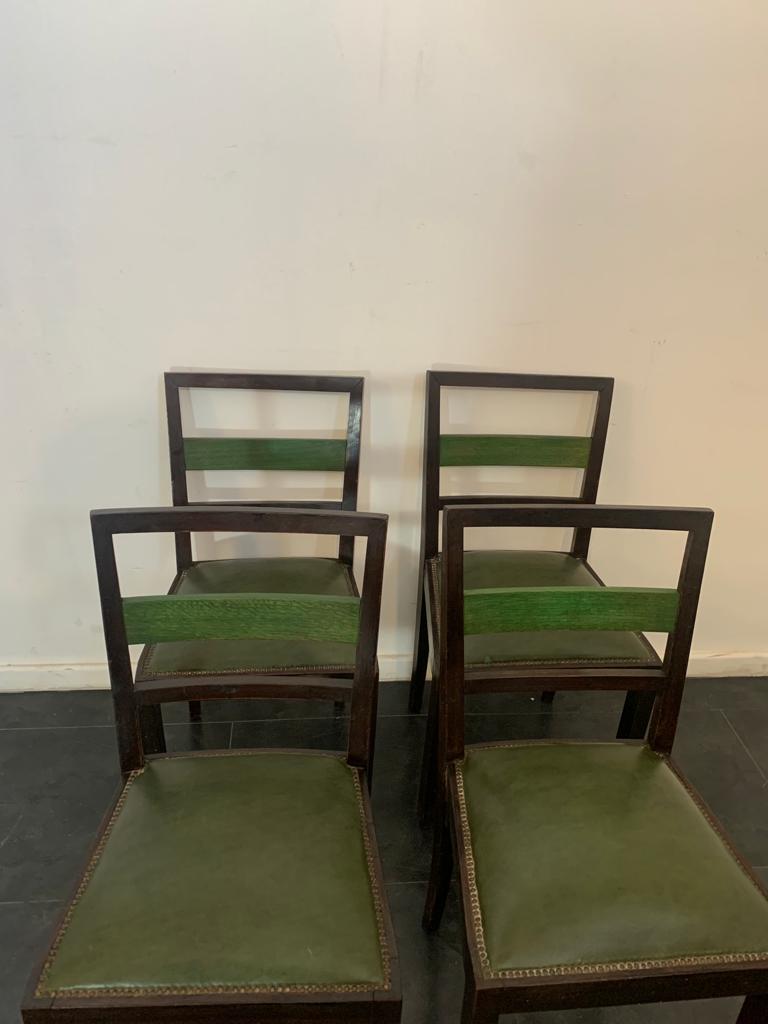 Art Deco Dining Chairs in Rosewood-Stained Beech and Green Maple, Set of 4 For Sale 3
