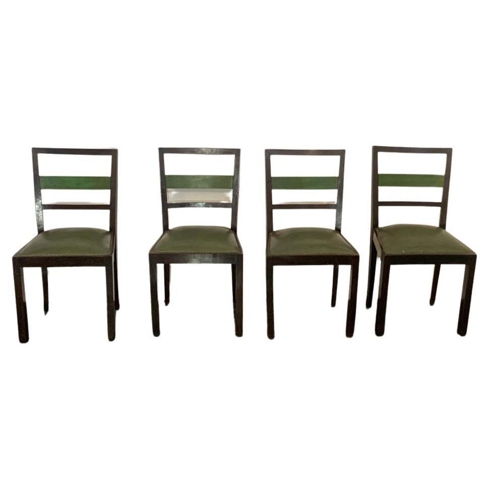 Art Deco Dining Chairs in Rosewood-Stained Beech and Green Maple, Set of 4 For Sale