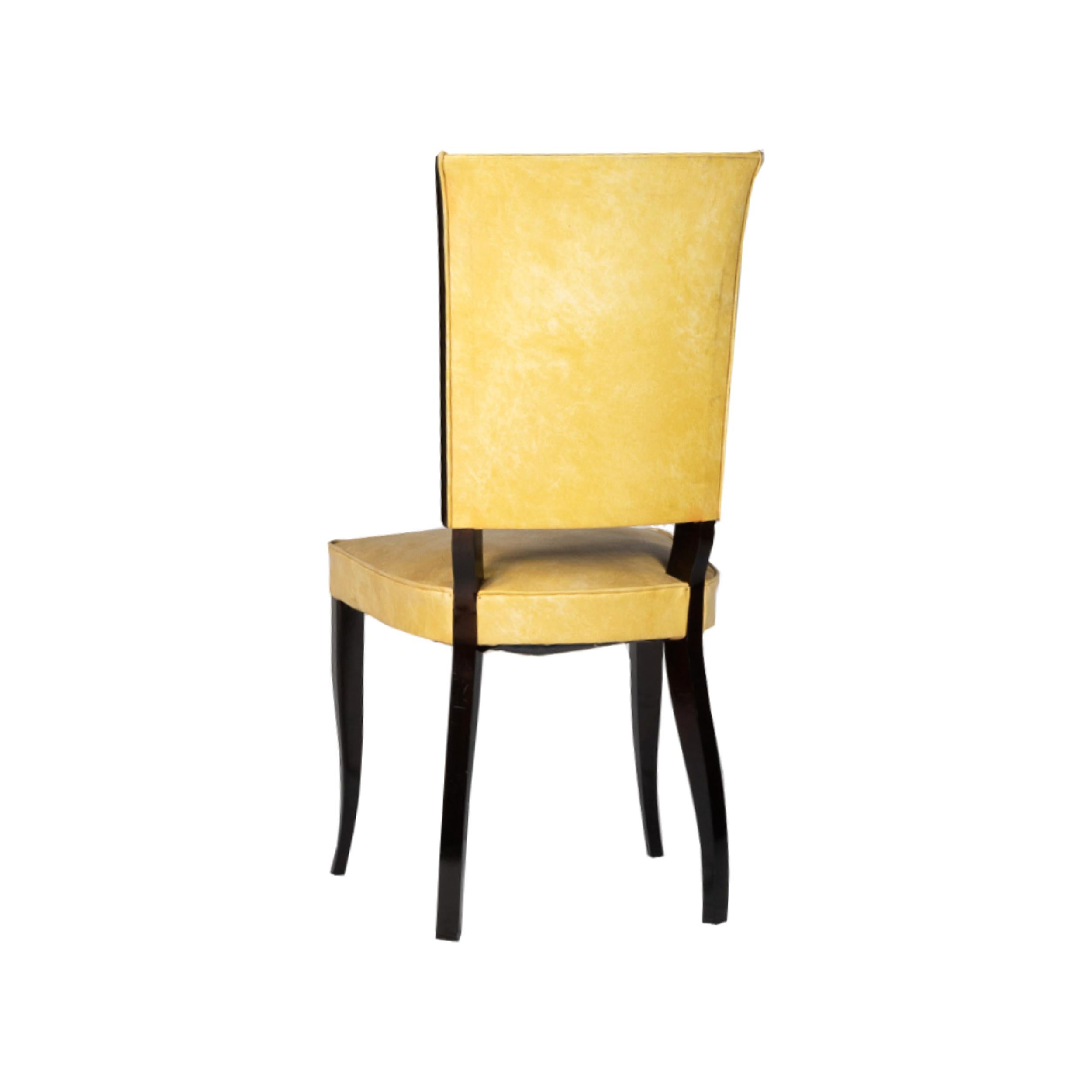 Art Deco Dining Chairs Yellow Vinyl, Jules Leleu Style In Good Condition For Sale In Lisbon, PT