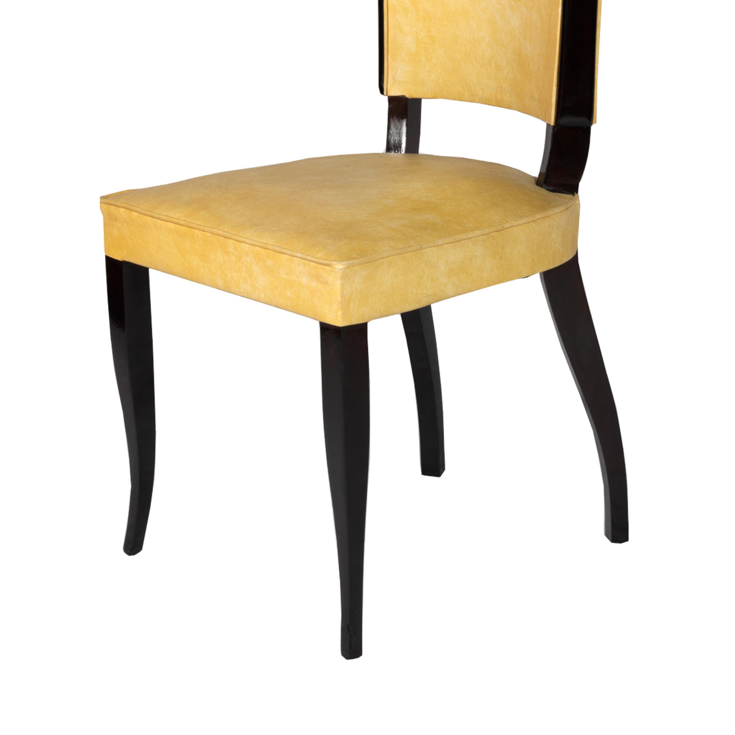 20th Century Art Deco Dining Chairs Yellow Vinyl, Jules Leleu Style For Sale