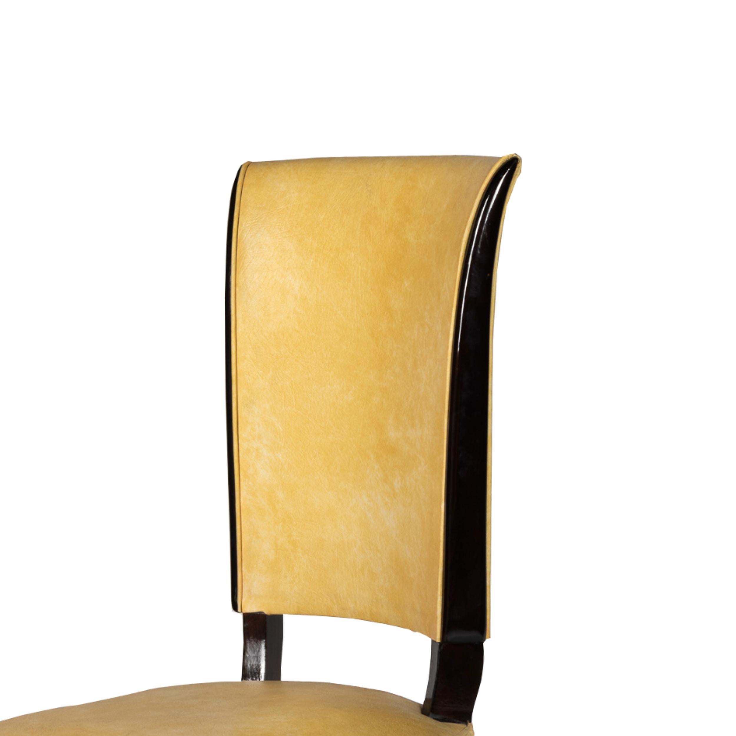 Art Deco Dining Chairs Yellow Vinyl, Jules Leleu Style For Sale 2