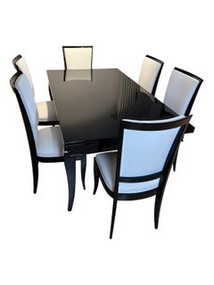 Art Deco Dining Group, Black Lacquer and Nickel, France, circa 1930