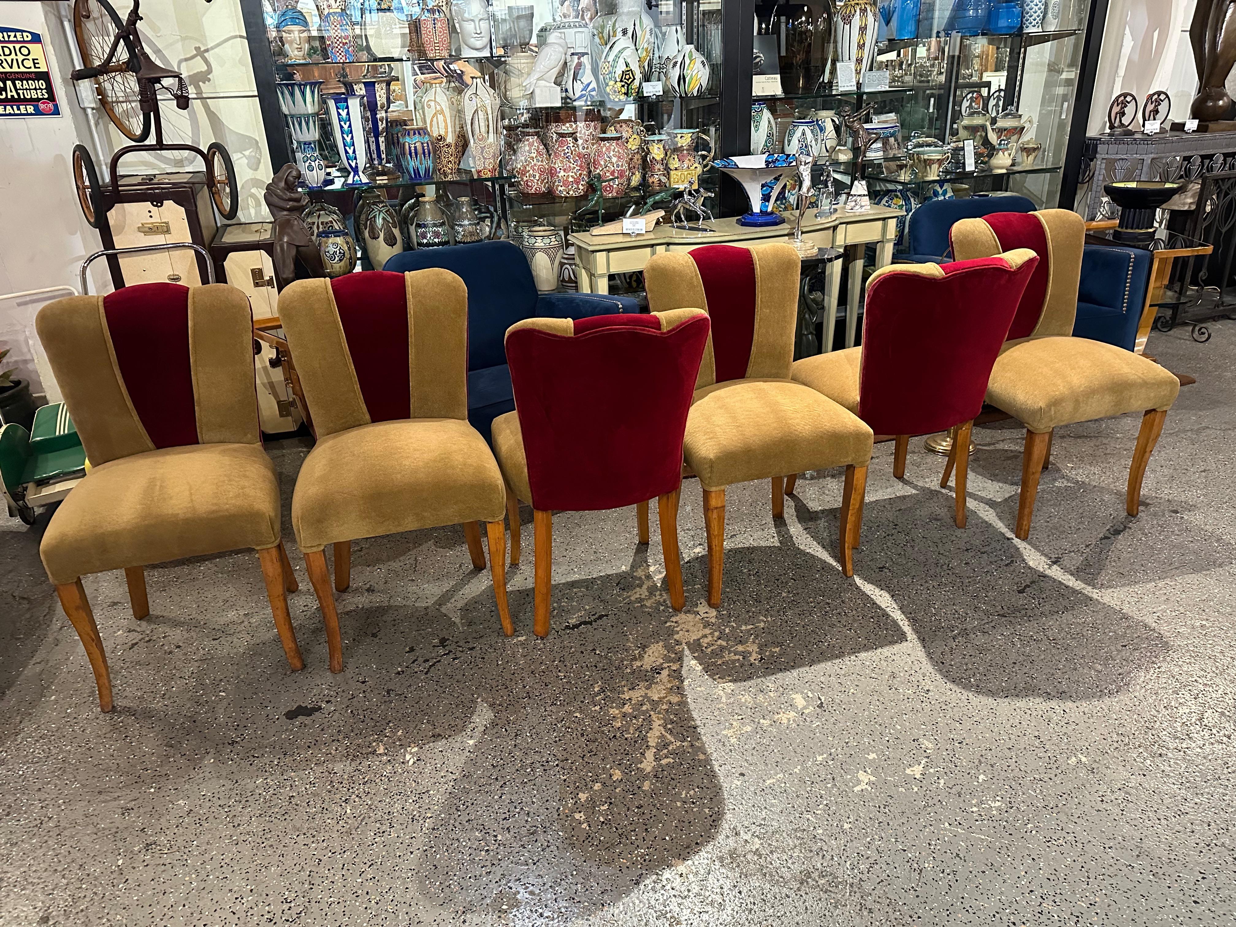 Mid-20th Century Art Deco Dining Room or Side Chairs French Style Mohair