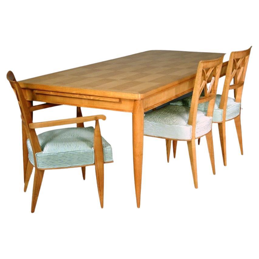 French Art Deco Rosewood/Macassar Dining Set, Maison Bellon For Sale at