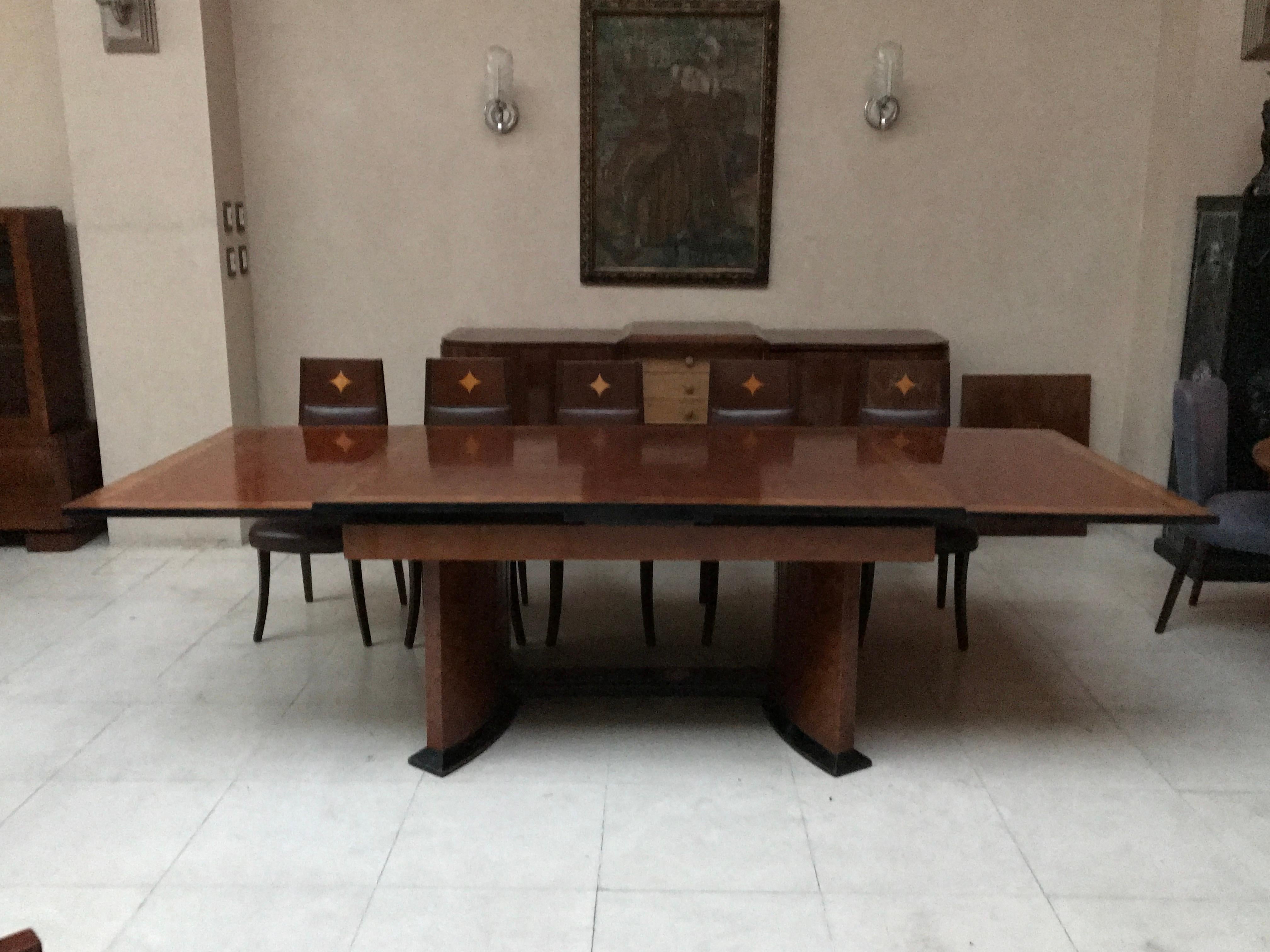 French Art Deco Dining Room Table with Two Extension Boards, 1920 '12 People' For Sale