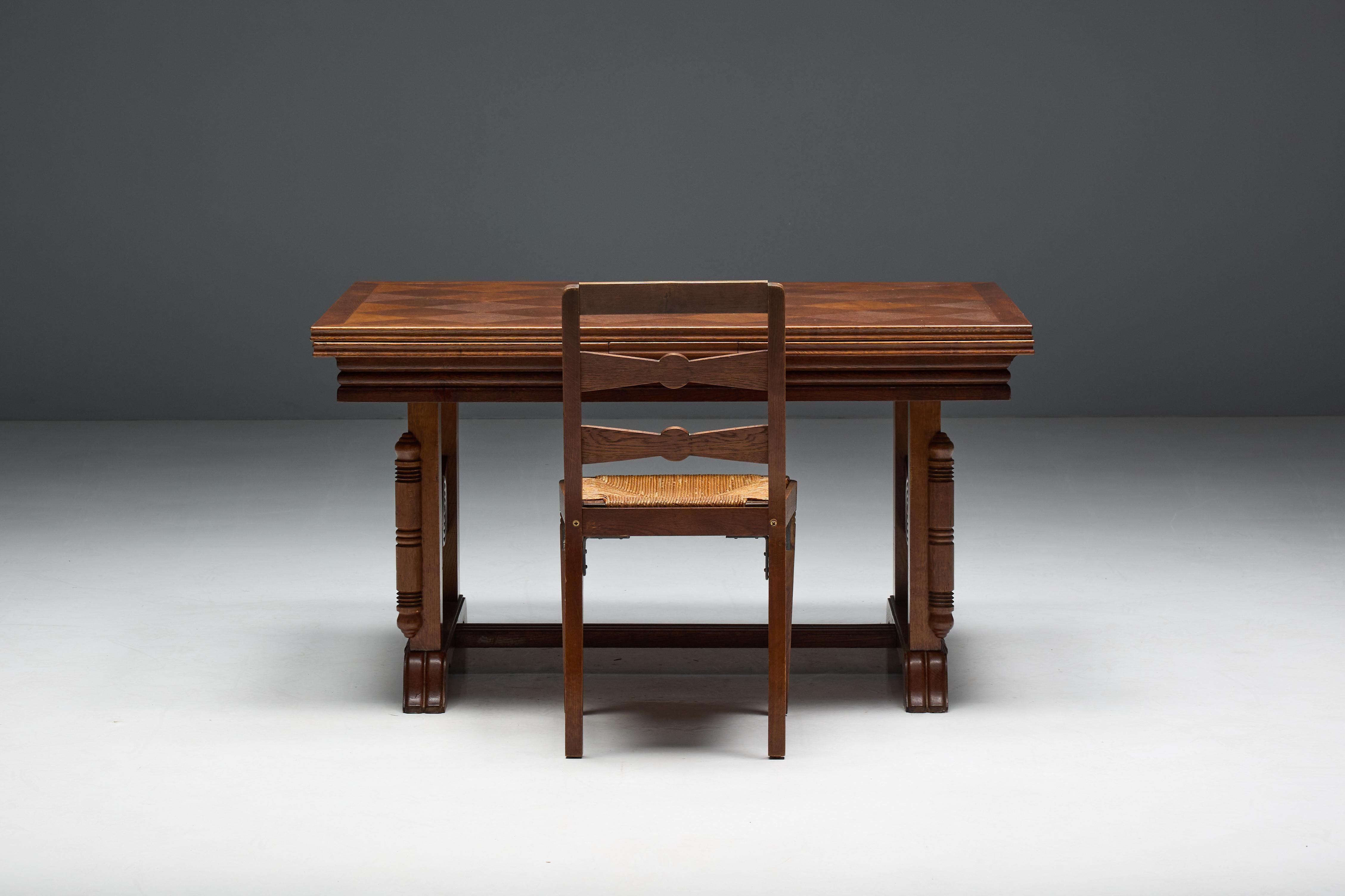 Wood Art Deco Dining Set by Charles Dudouyt, France, 1940s For Sale