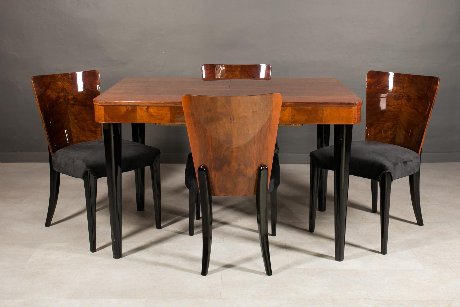 Beautiful Art Deco dining set originally designed by Jindrich Halabala in 1940s produced by Up Zavody - this dining set has since become an icon of classic Jindrich Halabala style and best Czech Design. This gorgeous dining set features an