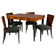 Vintage Art Deco Dining Set by J. Halabala, Extendable Table in Walnut, 4 Chairs